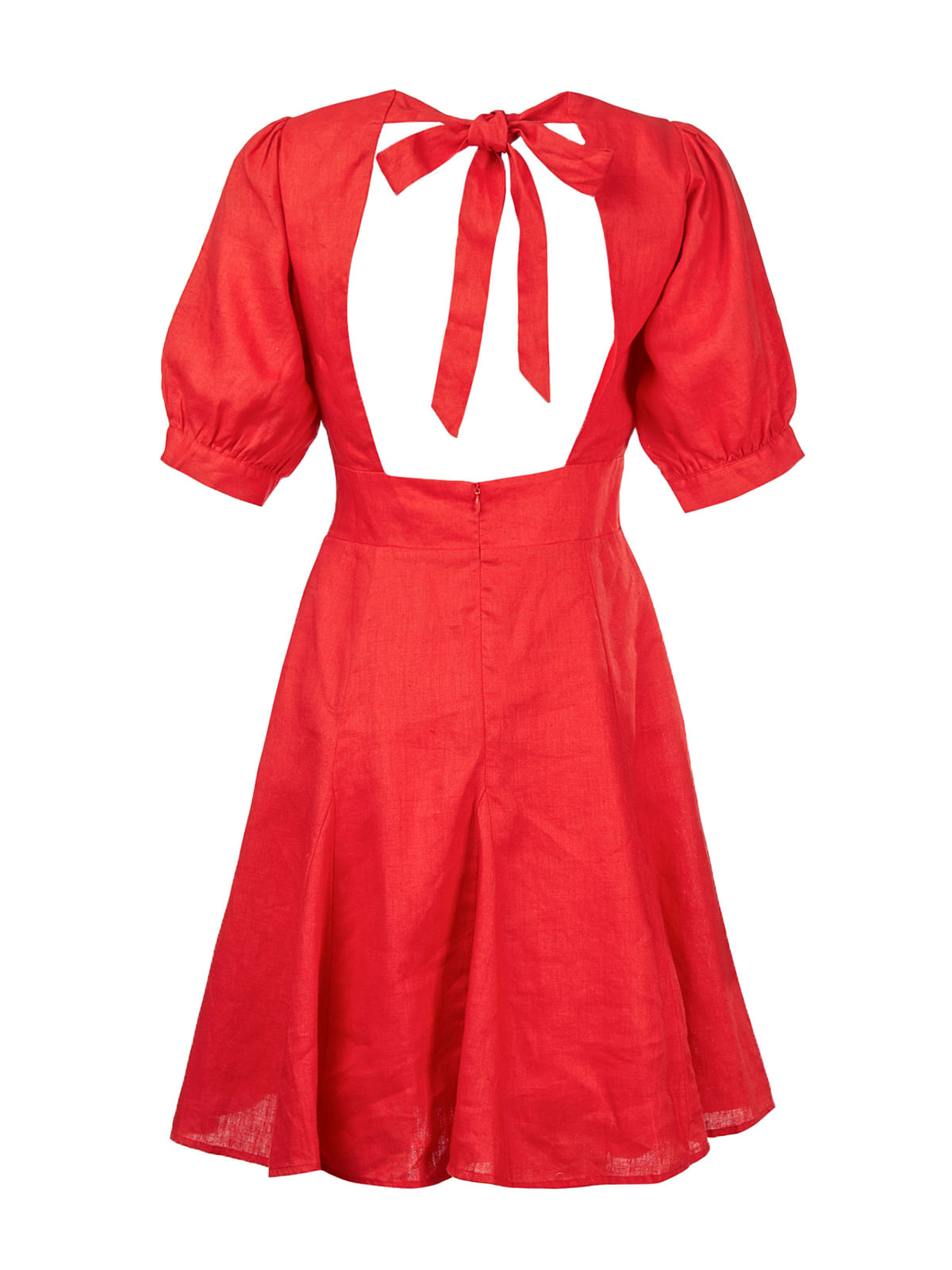 Vestido Lino fino beige con aplicaciones rojo Modelo Italiano codigo H0811  – La Boutique