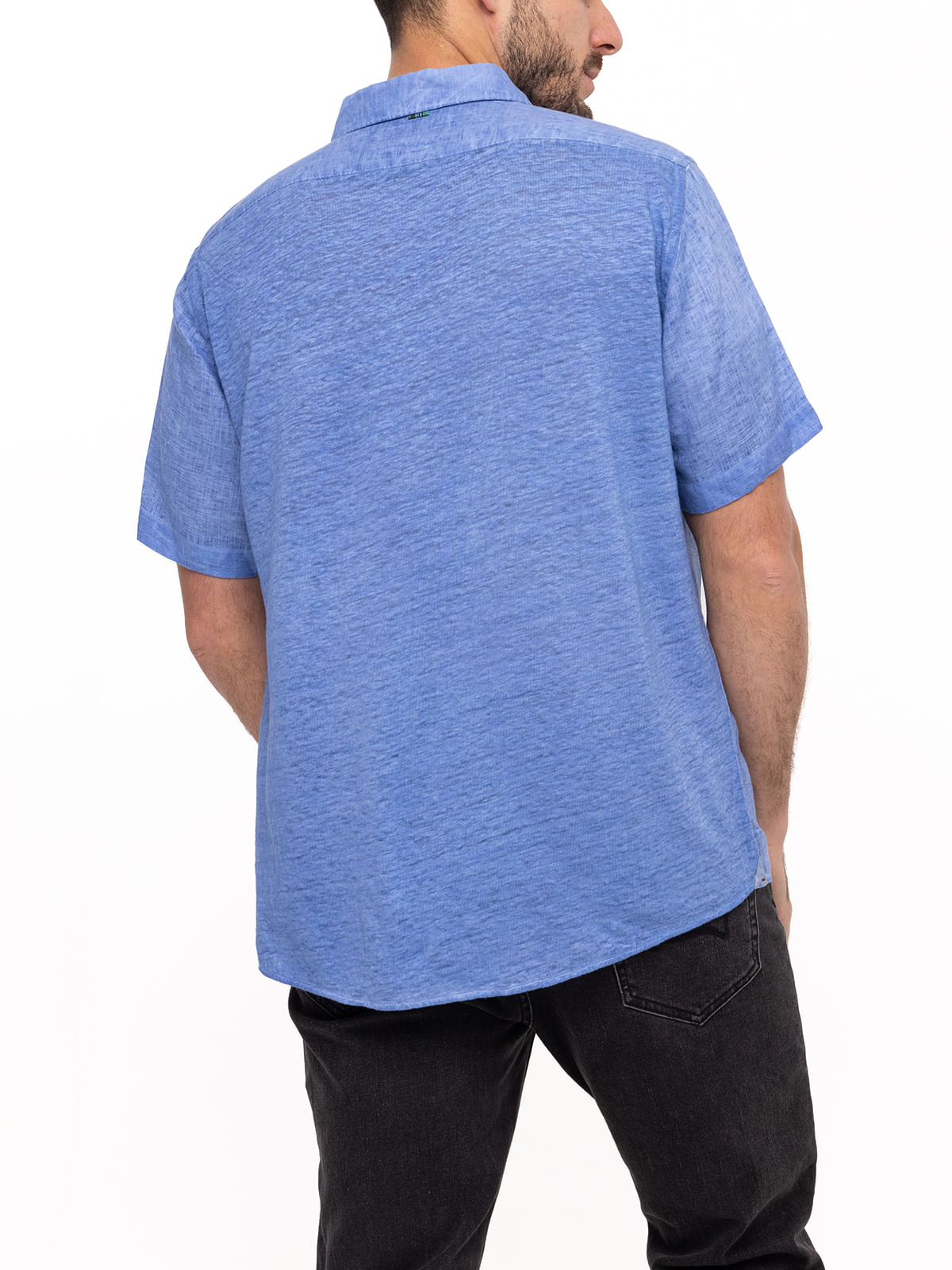 Camisa Lino Orgánico Hombre Linenjersey Azul Rockford