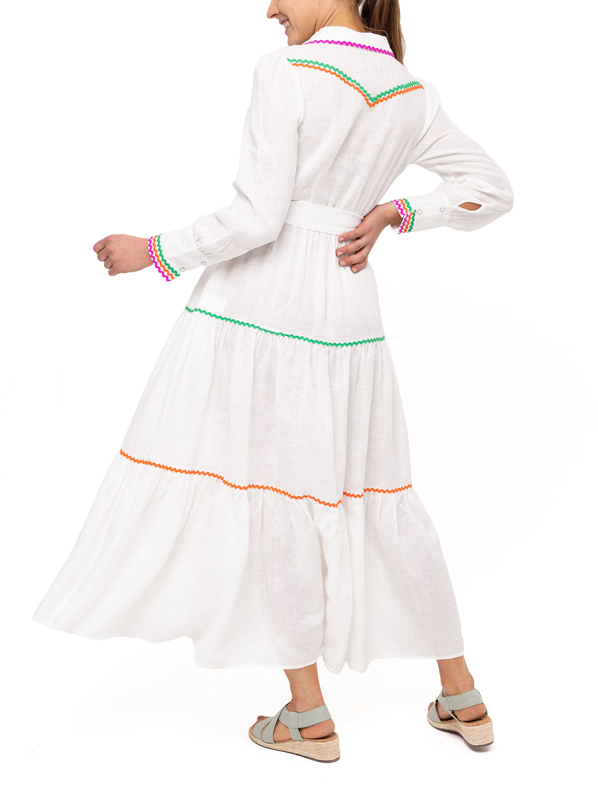 Vestido Lino Orgánico Mujer Ebano Blanco Rockford