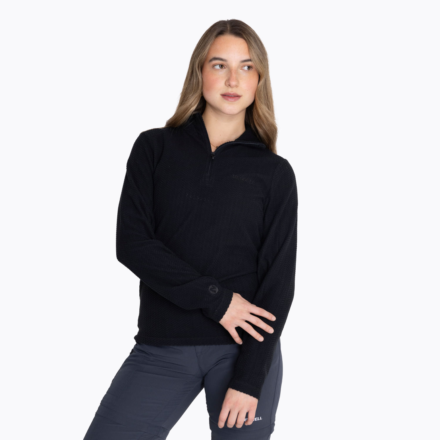 Poleron Mujer Embossed Half Zipper Sweatshirt