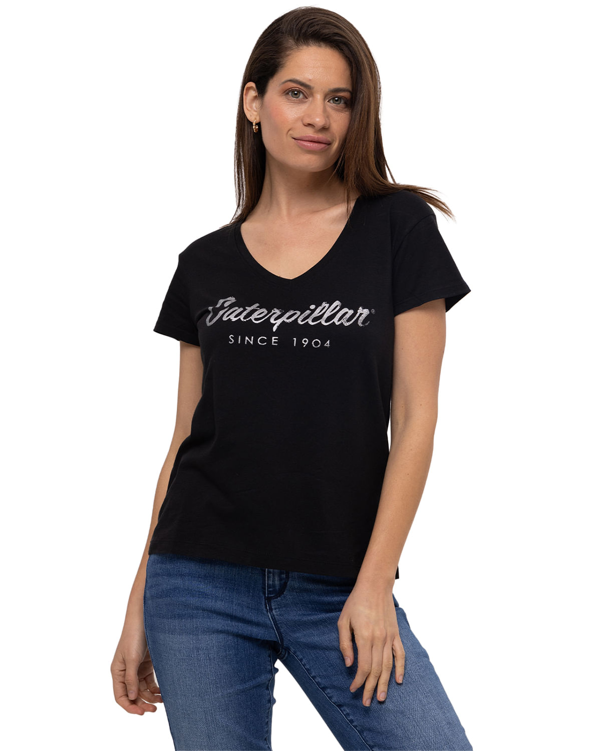 Polera Manga Corta Casual Mujer Caterpillar Script V Neck Tee