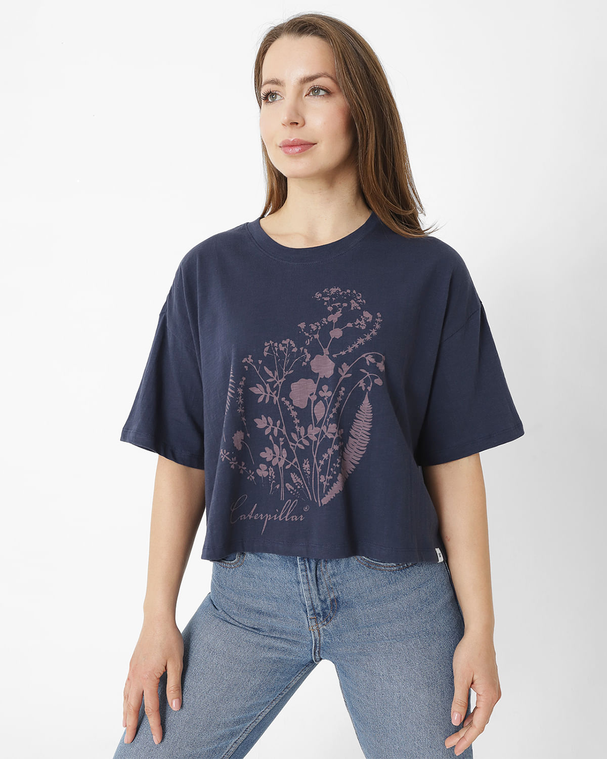 Polera Manga Corta Casual Mujer WEEKENDER GRAPHIC SCOOP NECK BOXY TEE AZUL CAT