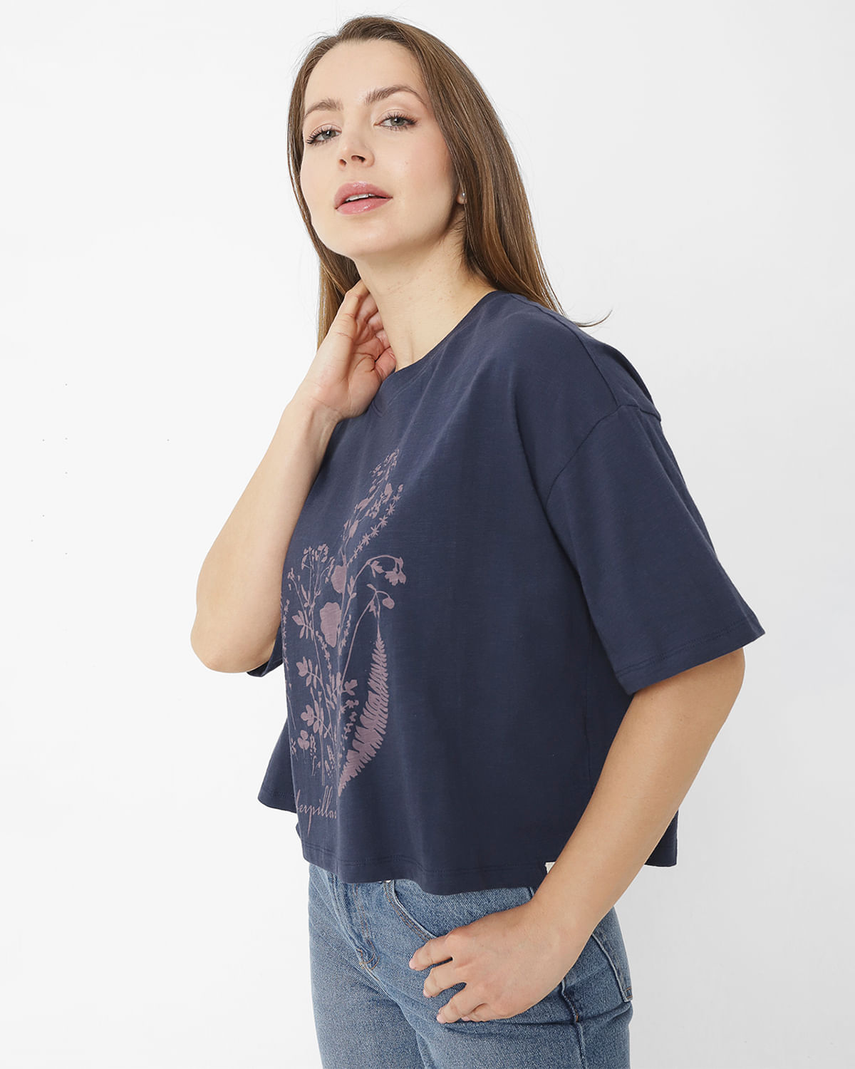 Polera Manga Corta Casual Mujer WEEKENDER GRAPHIC SCOOP NECK BOXY TEE AZUL CAT