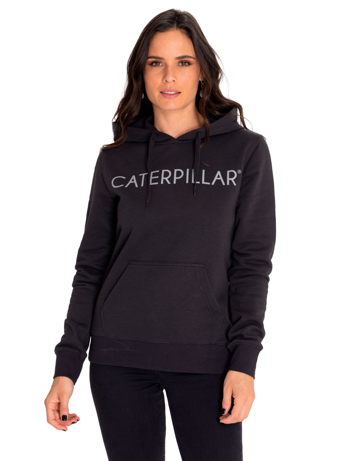 Poleron Casual Mujer Fleece Caterpillar Pullover Hoodie Negro Cat