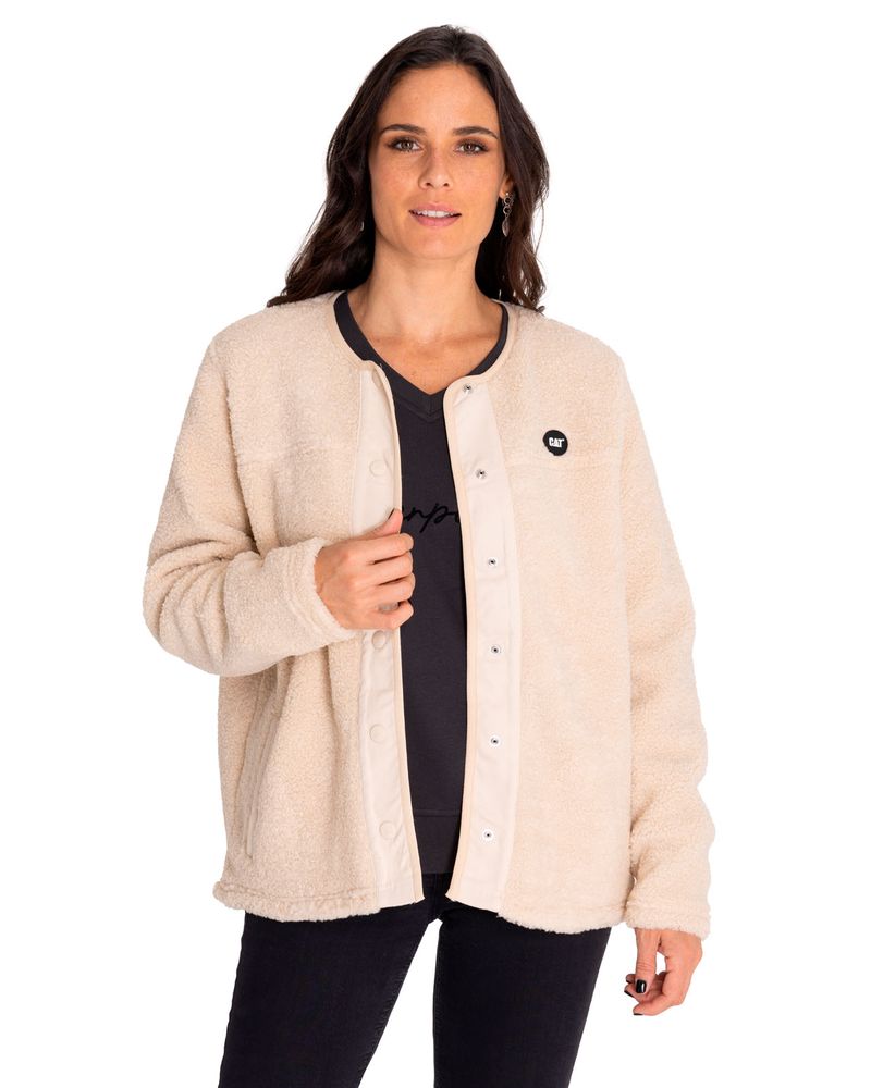 Polar-Casual-Mujer-Long-Button-Front-Sherpa-Jacket-Beige-Crudo-Cat
