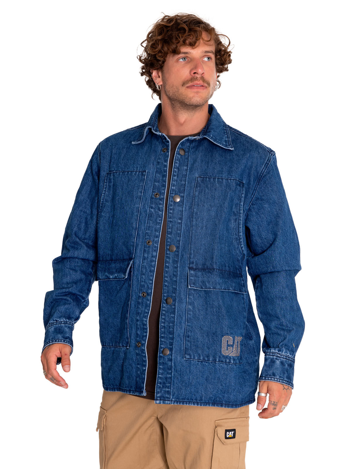 Chaqueta Casual Unisex Rigid Denim Heavy Overshirt Gris Cat