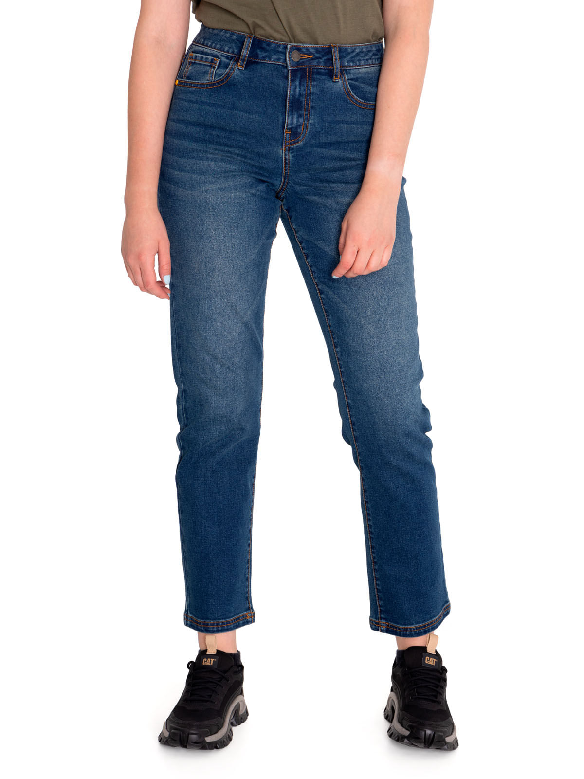Jeans Denim Mujer Triblend Stretch Denim High-Rise Straight Rojo Cat