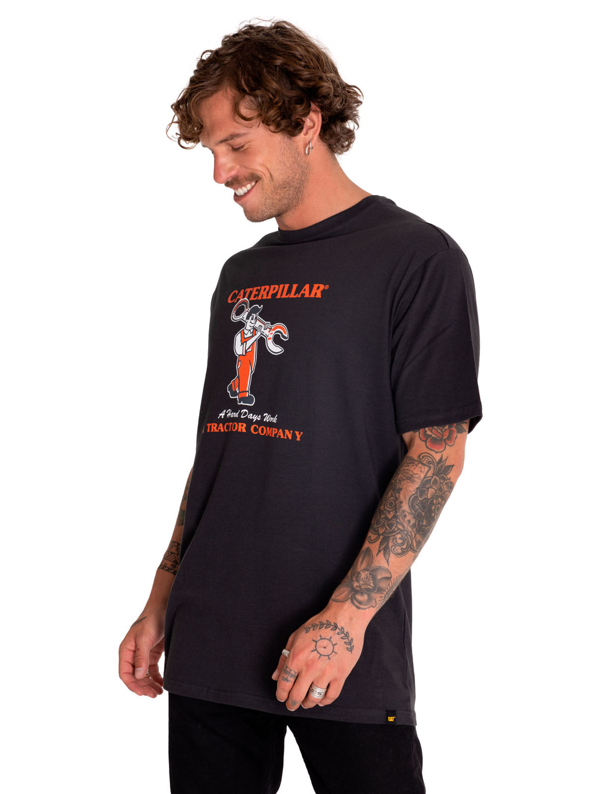 Polera Manga Corta Casual Hombre Street Vibes Graphic Tee 5 Negro Cat