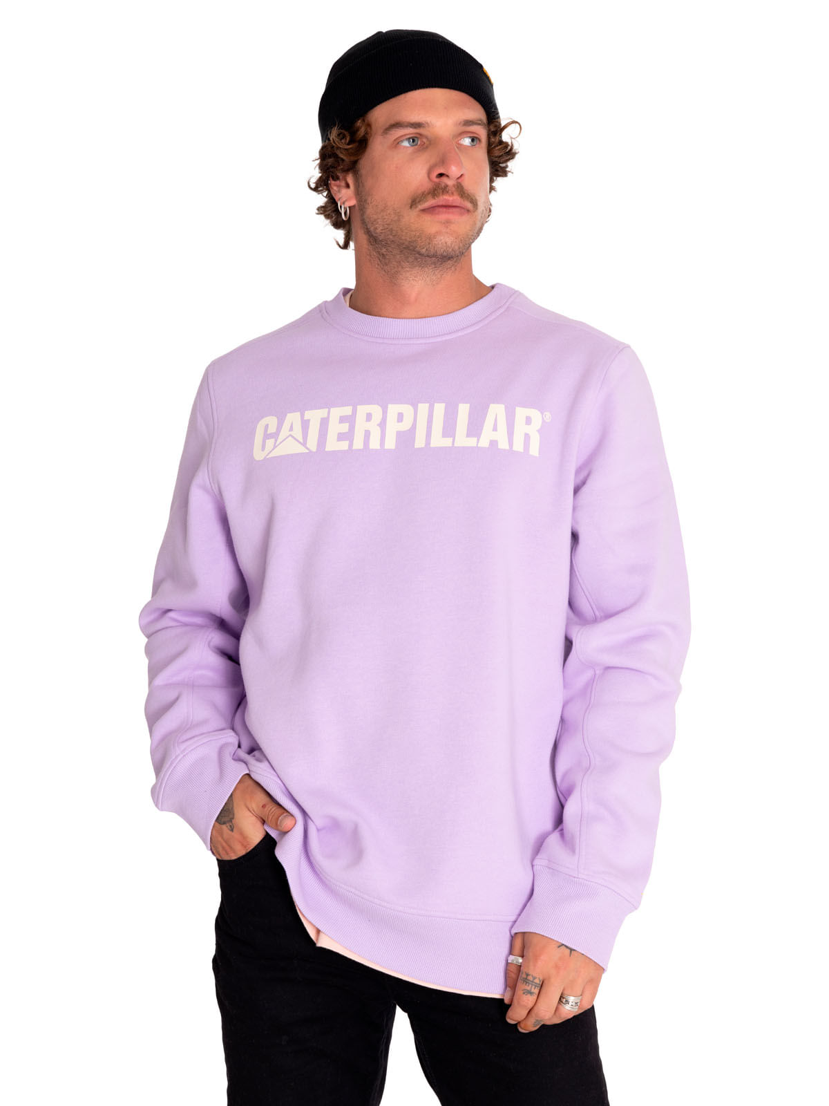 Poleron Casual Mujer Caterpillar Logo Crewneck Sweatshirt Morado Cat