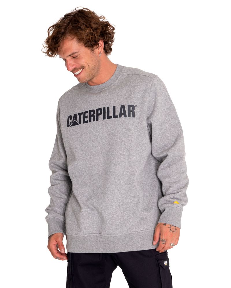 Poleron-Casual-Unisex-Caterpillar-Logo-Crewneck-Sweatshirt-Gris-Cat