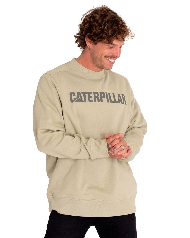 Poleron-Casual-Mujer-Caterpillar-Logo-Crewneck-Sweatshirt-Verde-Cat