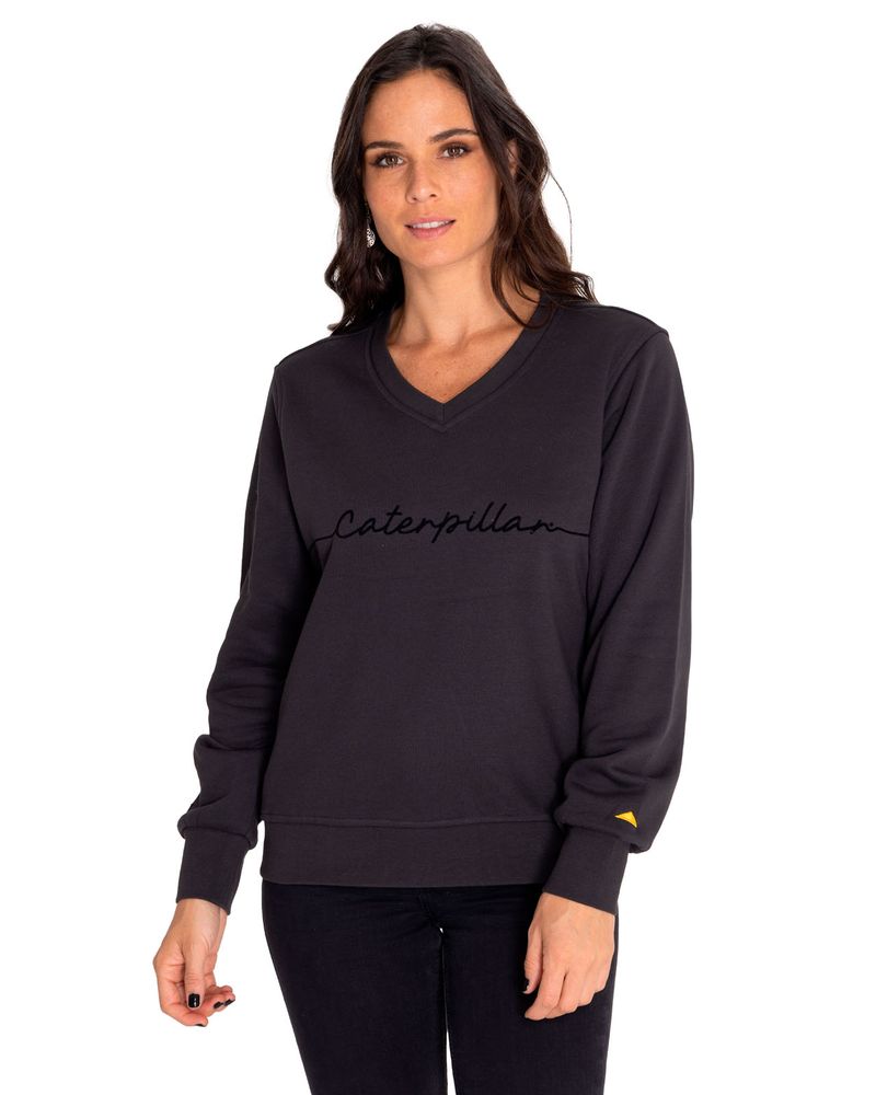 Poleron-Casual-Mujer-Caterpillar-Script-Sweatshirt-Negro-Cat