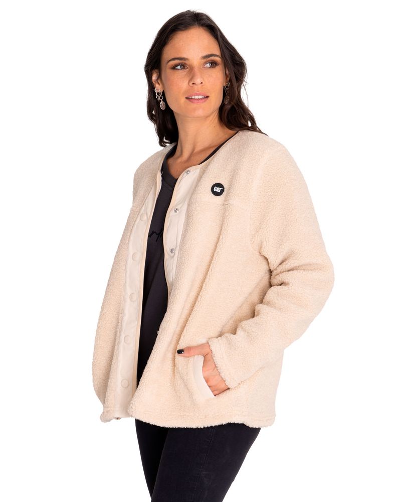 Polar-Casual-Mujer-Long-Button-Front-Sherpa-Jacket-Beige-Crudo-Cat