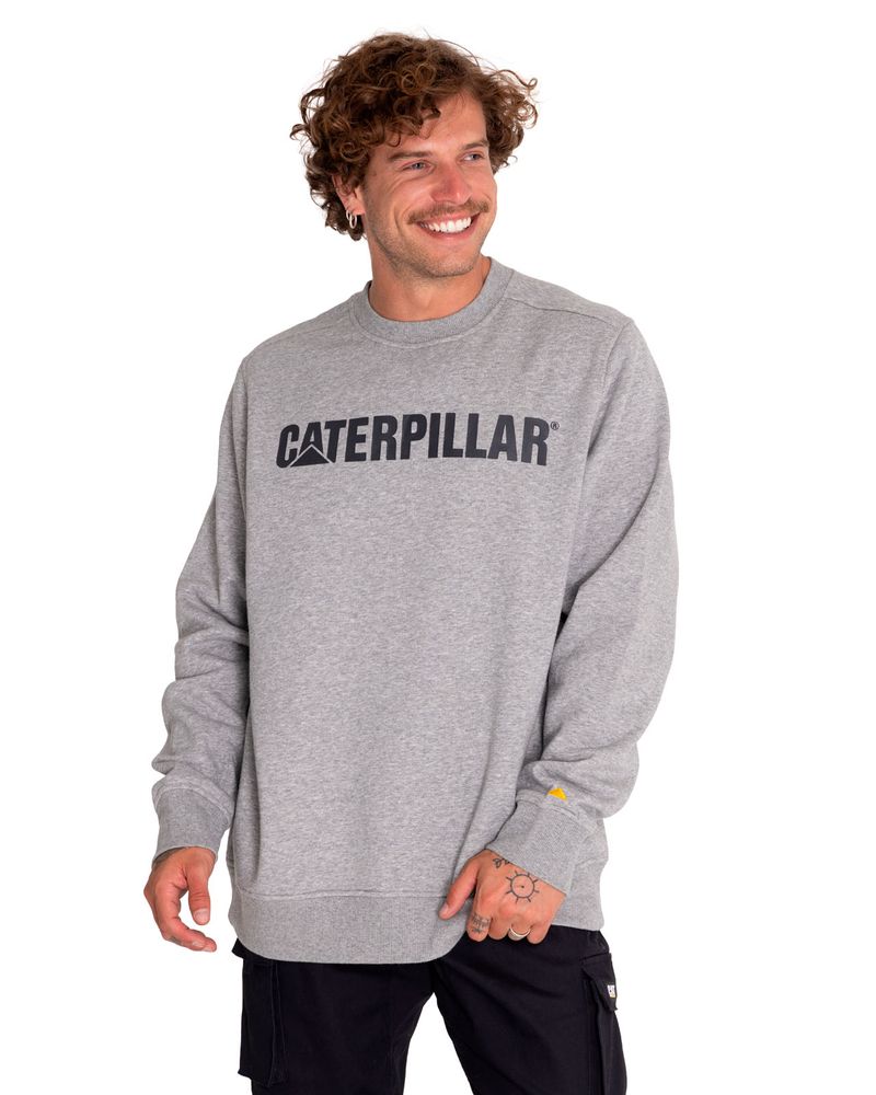 Poleron-Casual-Unisex-Caterpillar-Logo-Crewneck-Sweatshirt-Gris-Cat