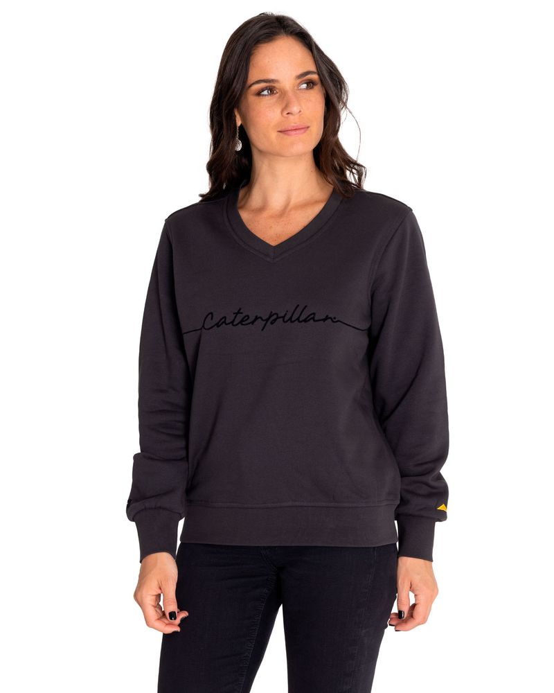 Poleron-Casual-Mujer-Caterpillar-Script-Sweatshirt-Negro-Cat