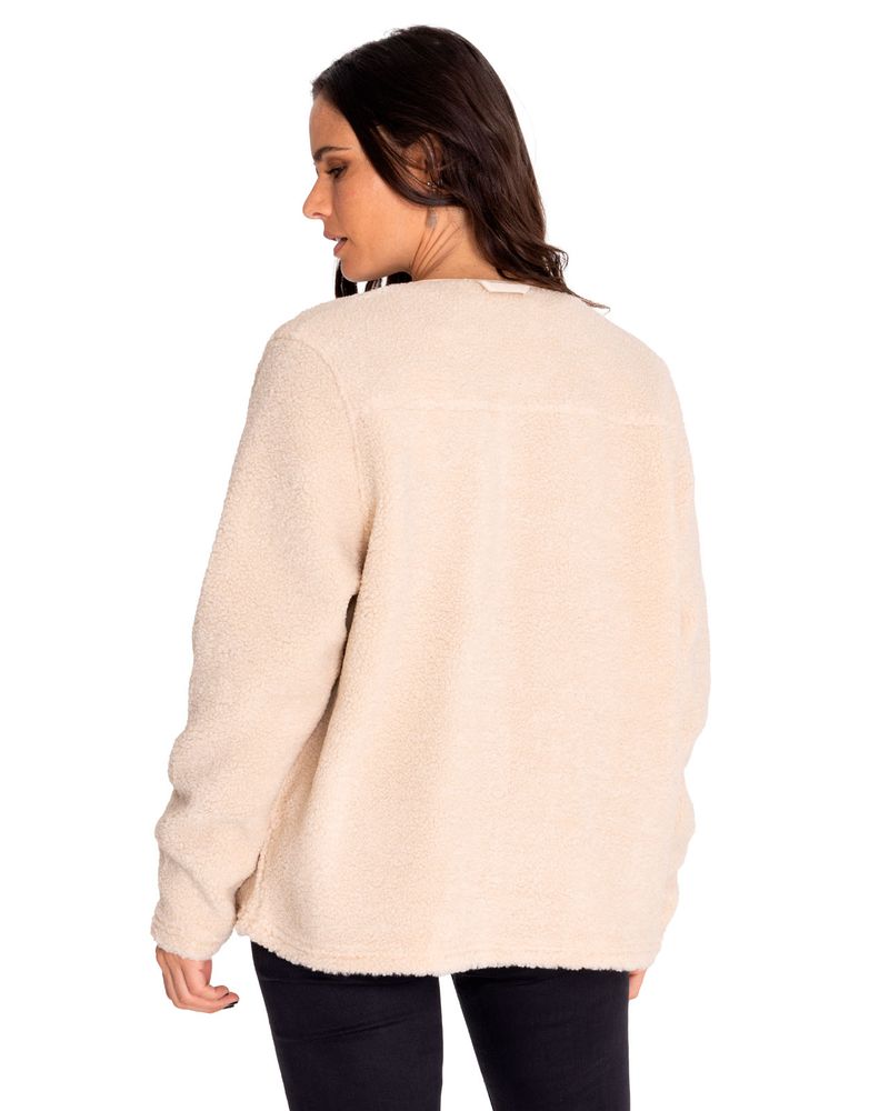 Polar-Casual-Mujer-Long-Button-Front-Sherpa-Jacket-Beige-Crudo-Cat