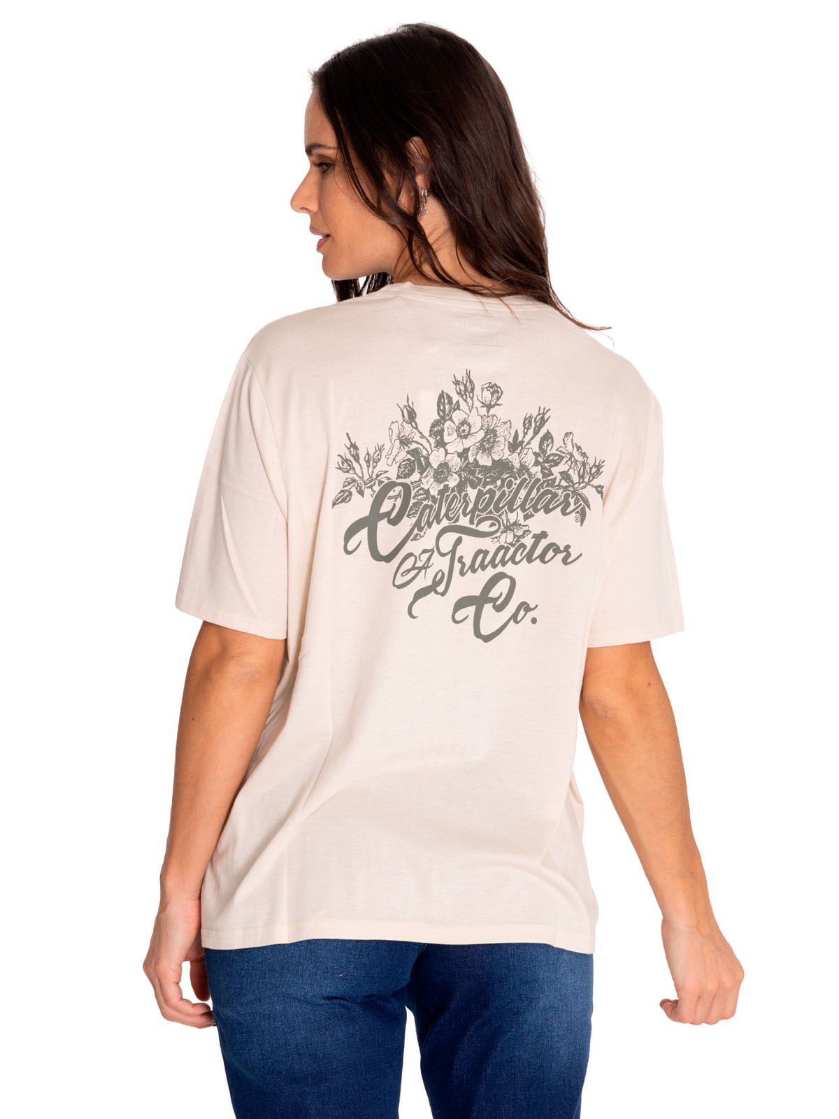Polera Manga Corta Casual Mujer Oversized Sketch Floral Graphic Tee 1 Beige/Crudo Cat