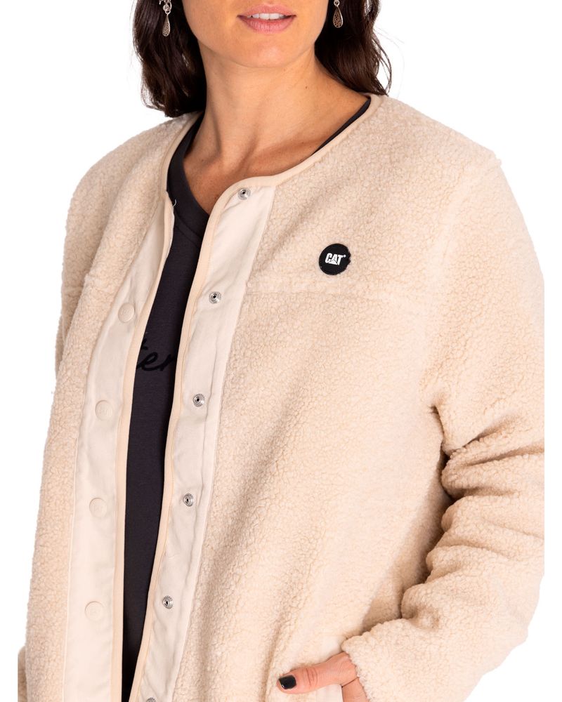 Polar-Casual-Mujer-Long-Button-Front-Sherpa-Jacket-Beige-Crudo-Cat