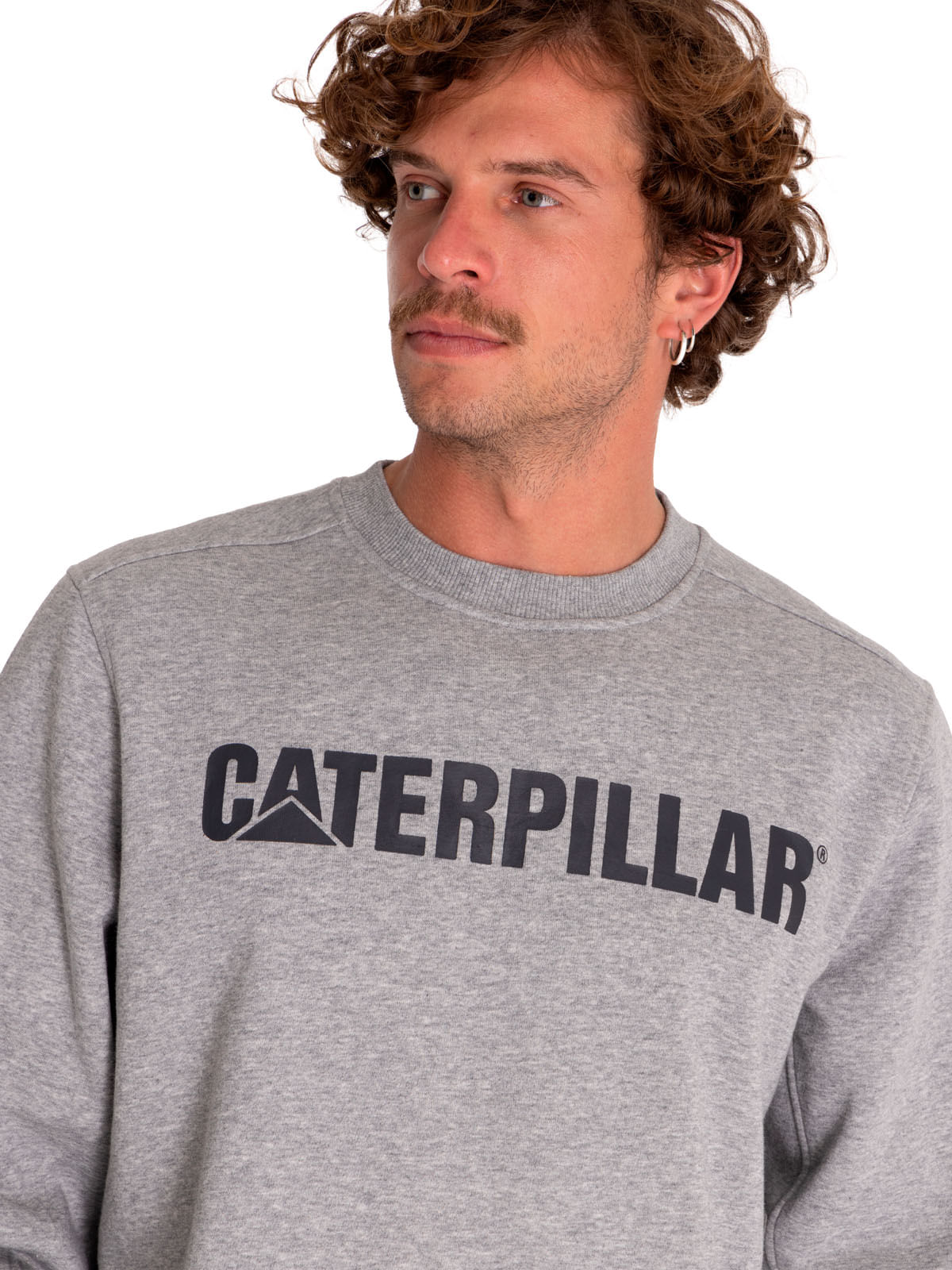 Poleron Casual Unisex Caterpillar Logo Crewneck Sweatshirt Gris Cat