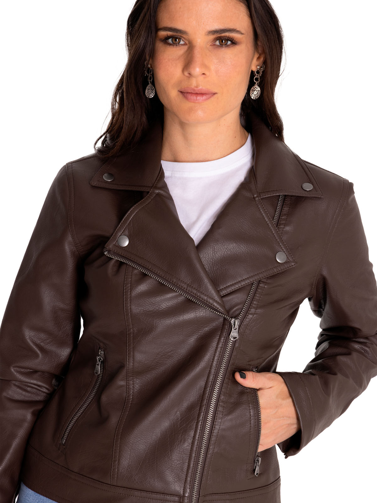 Chaqueta Cuero Mujer W Foundation Faux Leather Jacket Café Cat