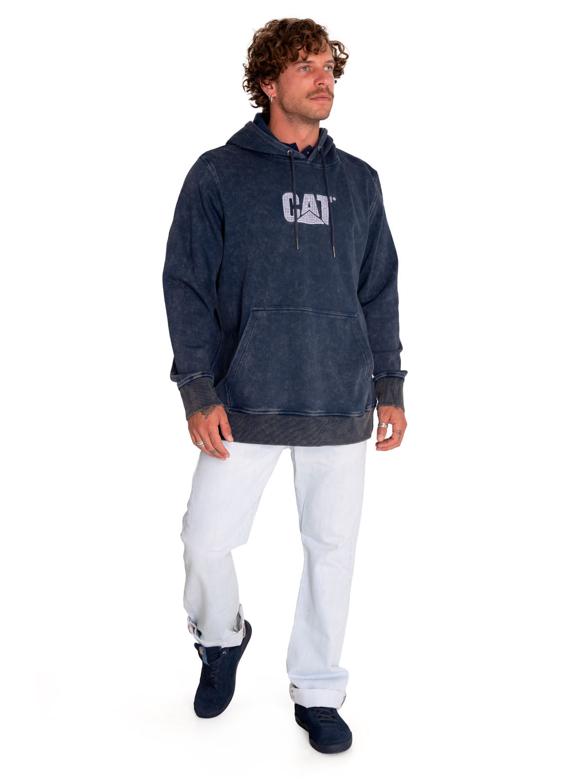 Poleron Casual Hombre Heritage Uniform Embroidered Hoodie Azul Cat