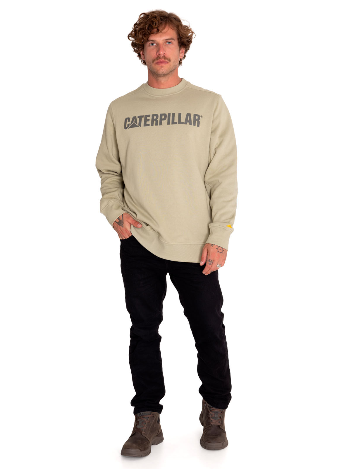 Poleron Casual Mujer Caterpillar Logo Crewneck Sweatshirt Verde Cat