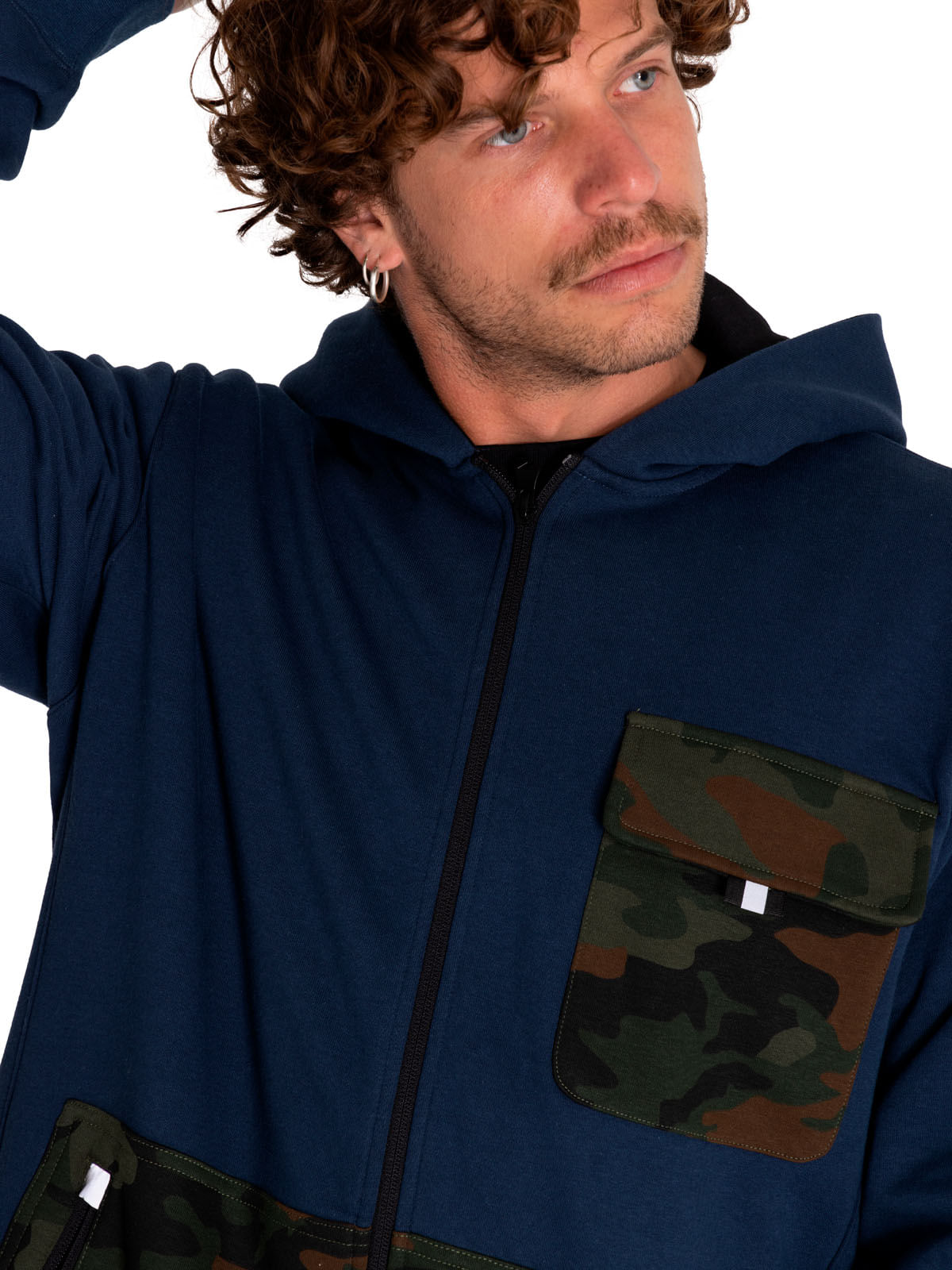 Poleron Casual Hombre Utility Hood Banner Full Zip Sweatshirt Azul Cat