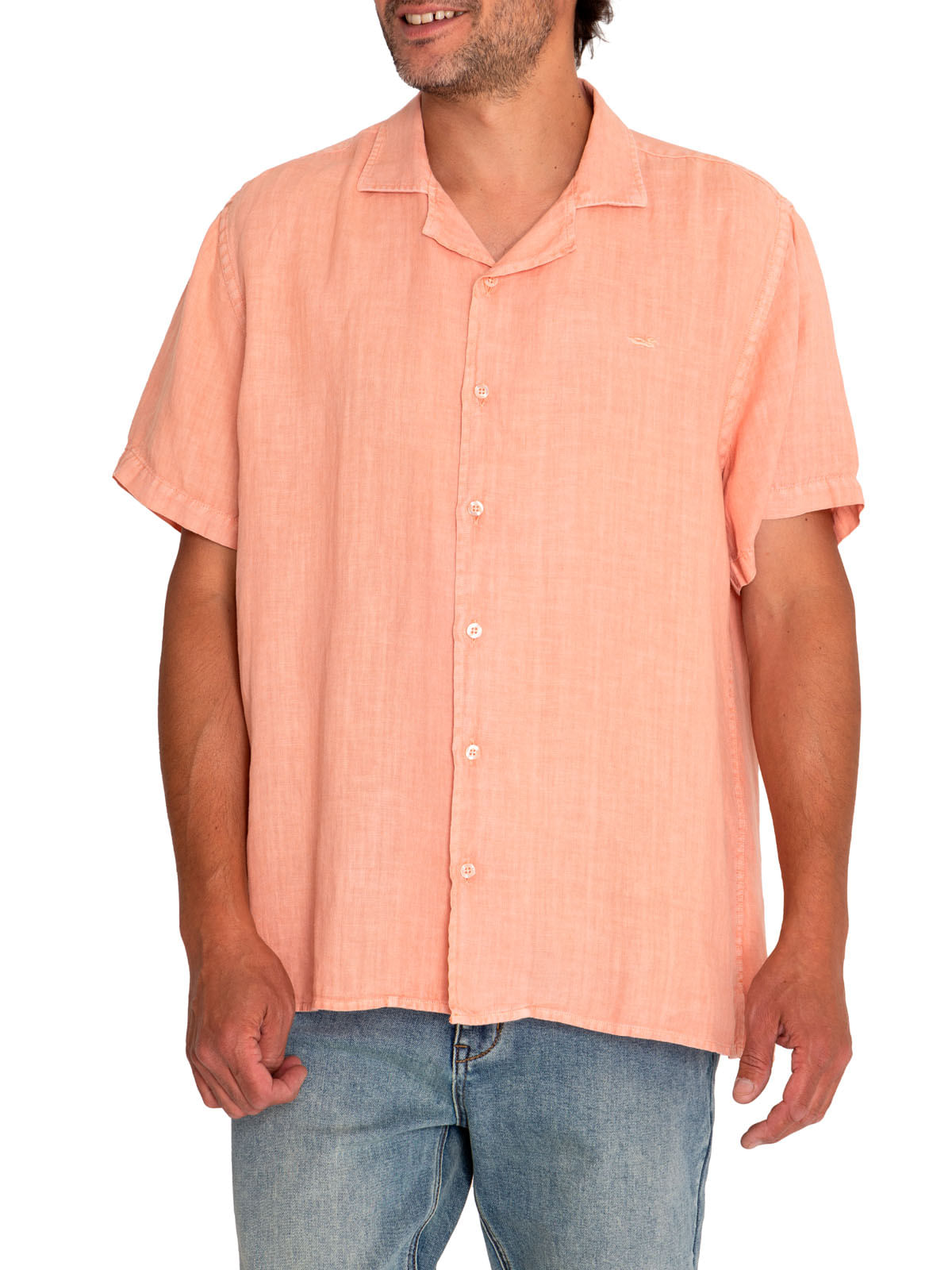 Camisa Lino Orgánico Hombre Braga Coral Rockford