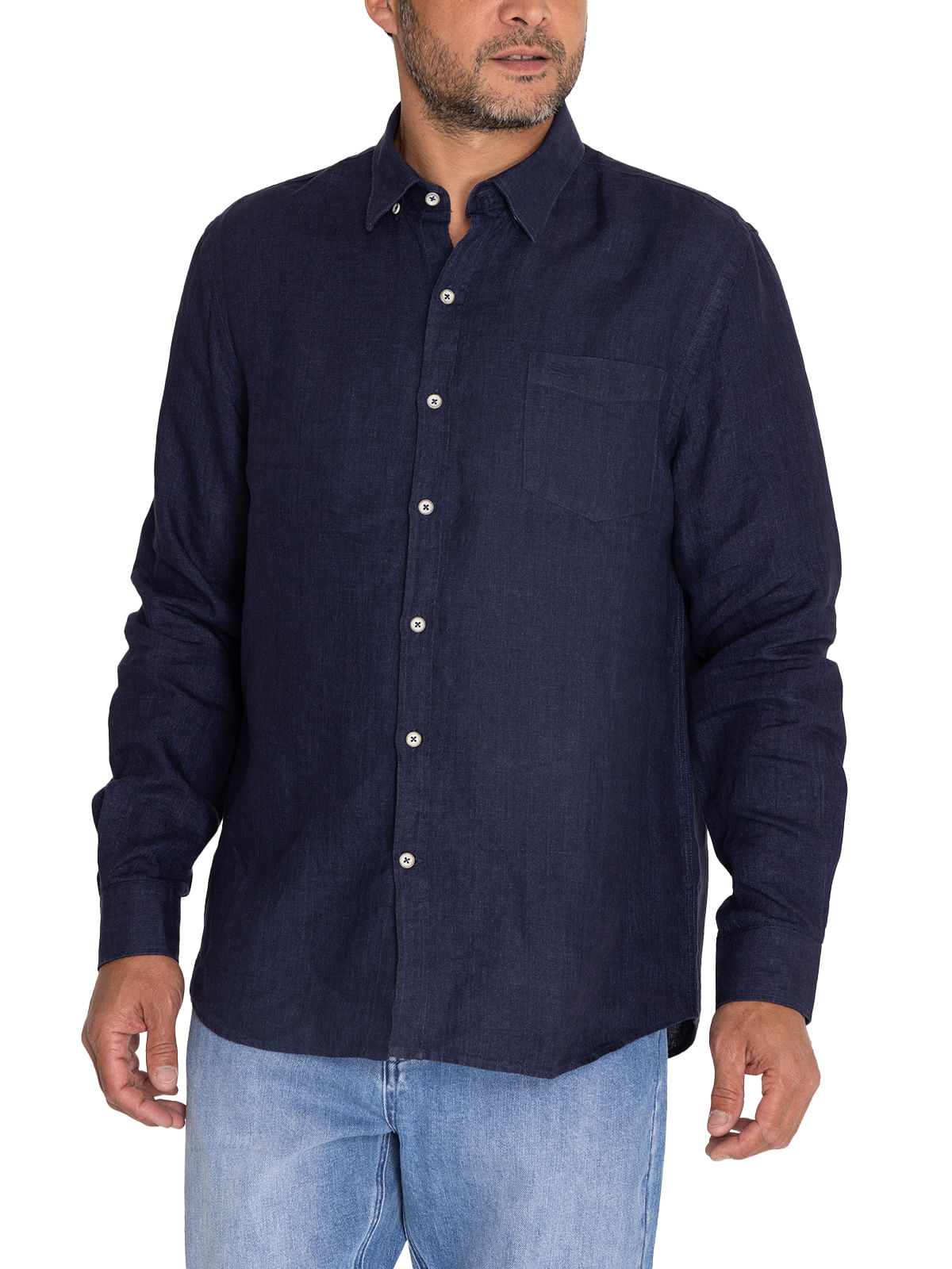 Camisa Lino Hombre Linen Azul Rockford