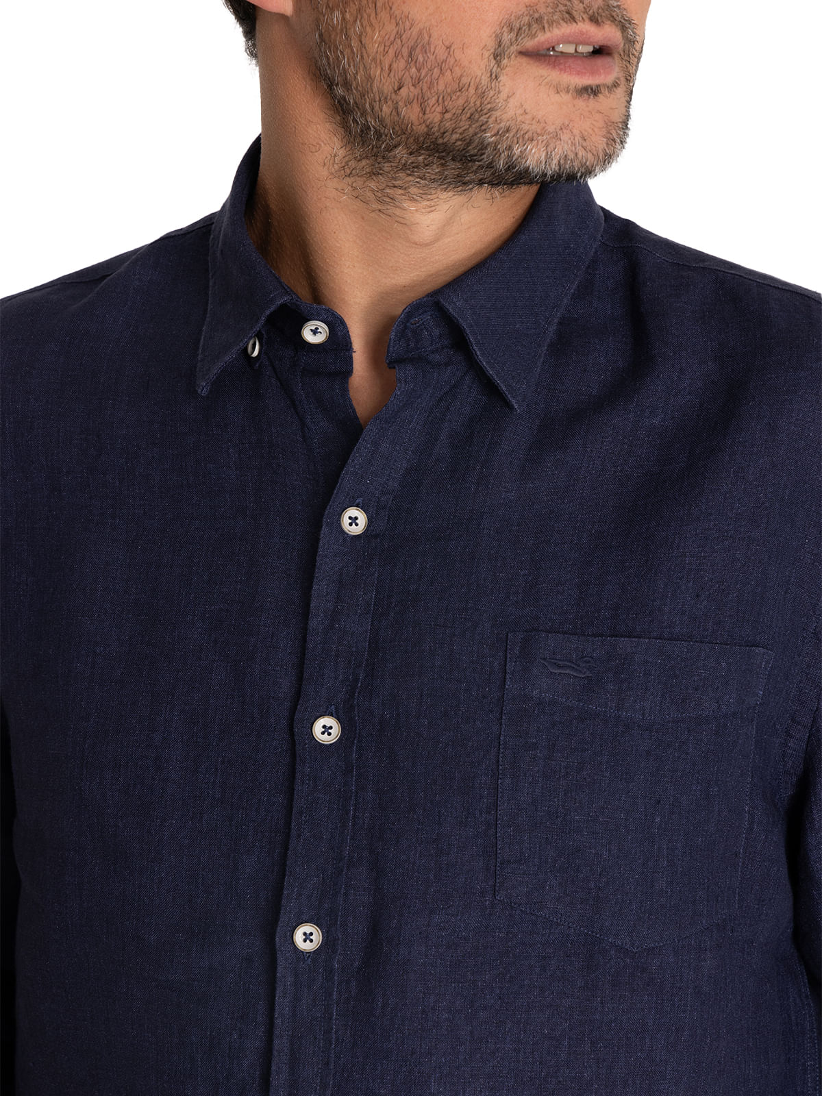 Camisa Lino Hombre Linen Azul Rockford