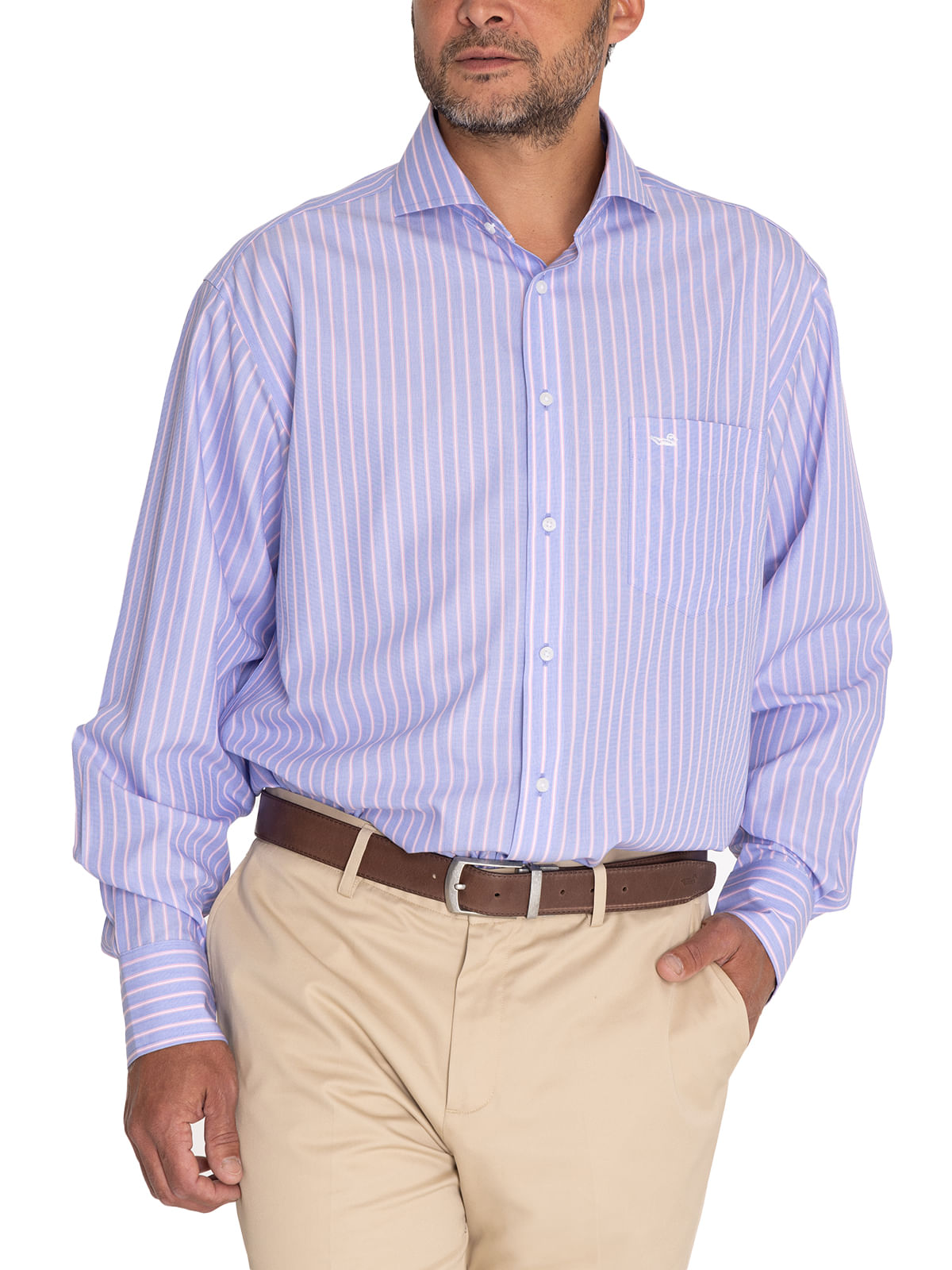 Camisa Libre De Arrugas Hombre WF Cuello Italiano Azul Rockford