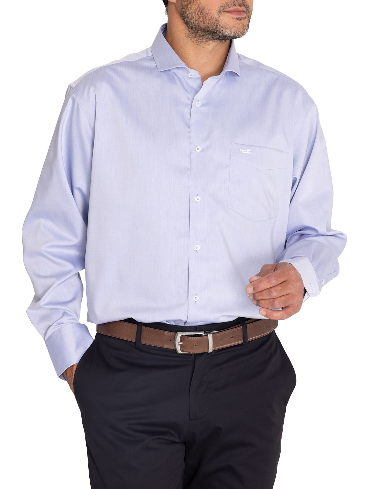 Camisa Easylife Hombre Solid Cuello Italiano Azul Rockford