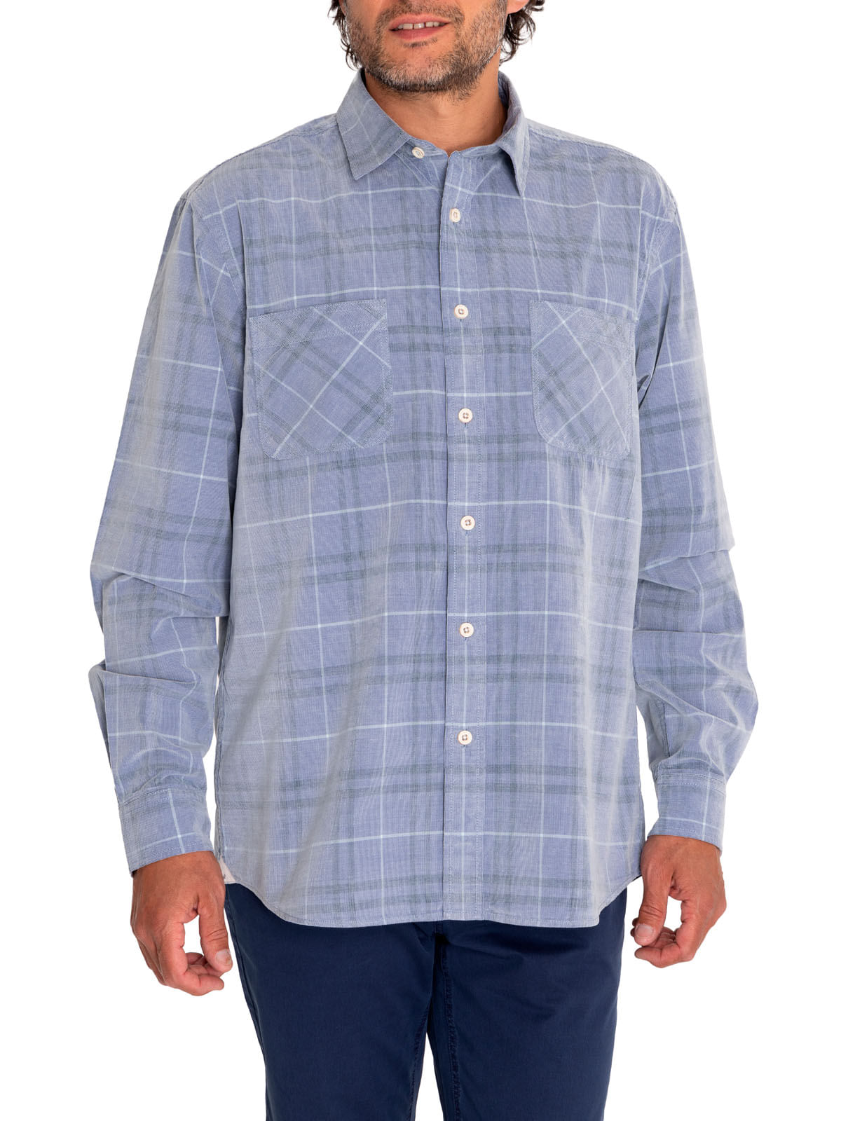 Camisa Algodón Orgánico Hombre Tartancord Azul Rockford