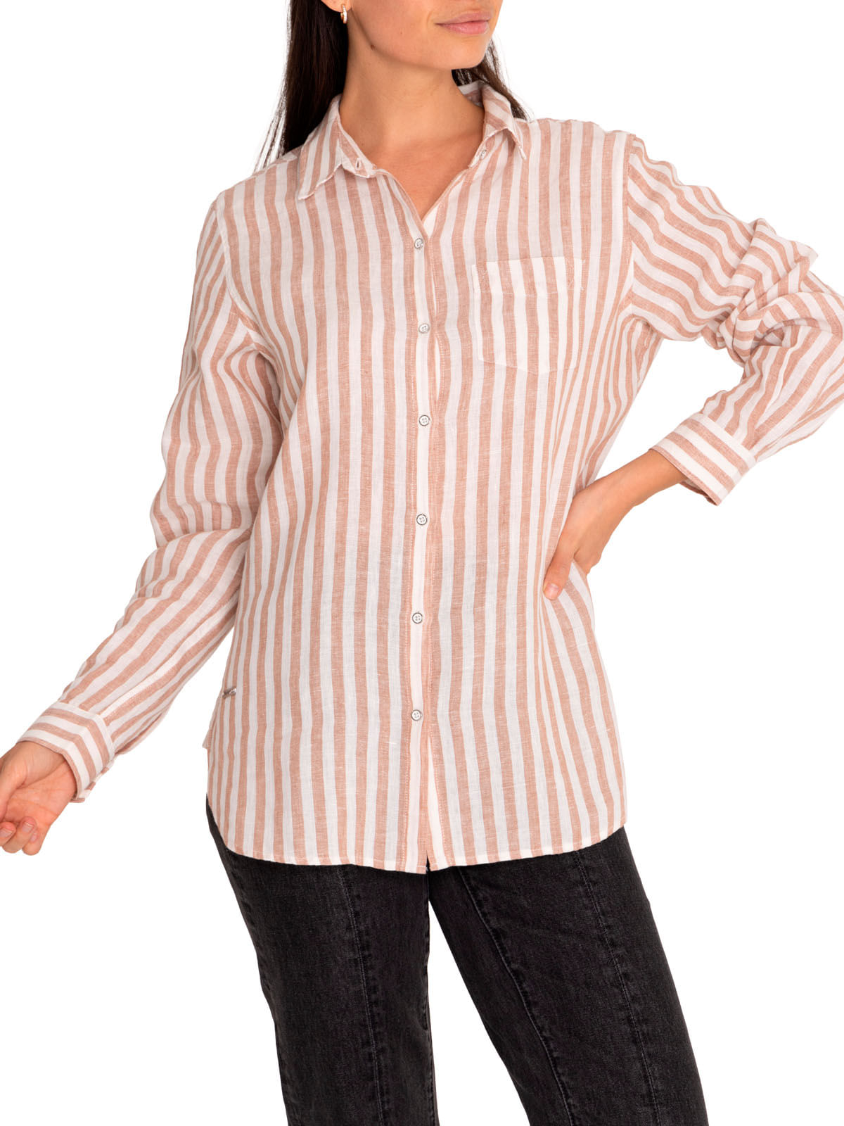 Blusa Lino Orgánico Mujer Lirioline Café Rockford