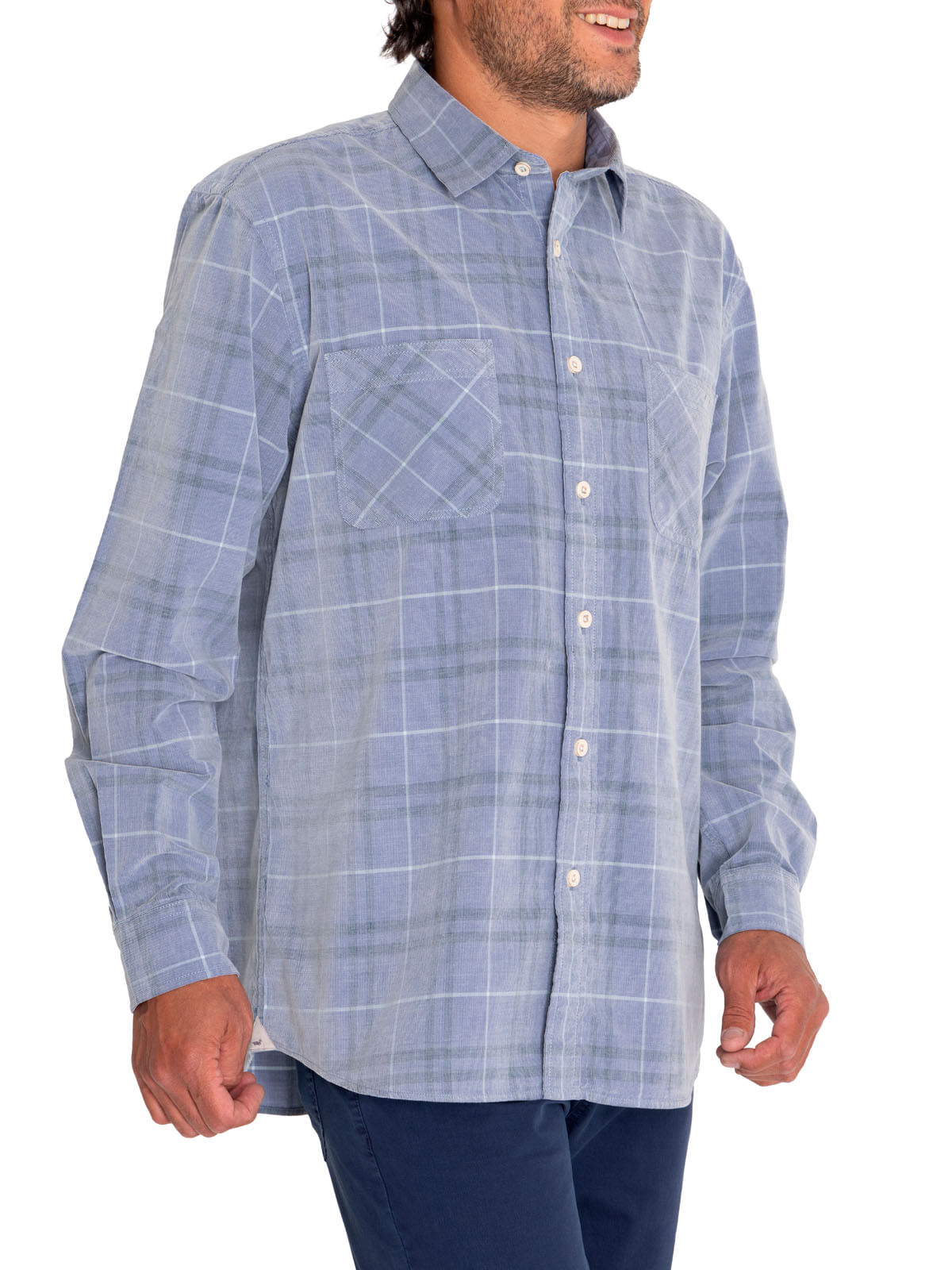 Camisa Algodón Orgánico Hombre Tartancord Azul Rockford