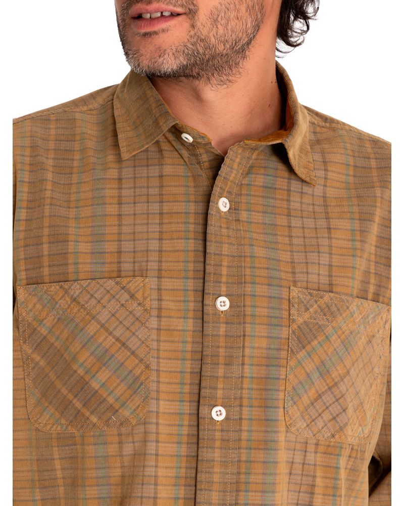 Camisa-Algodon-Organico-Hombre-Tartancord-Beige-Crudo-Rockford