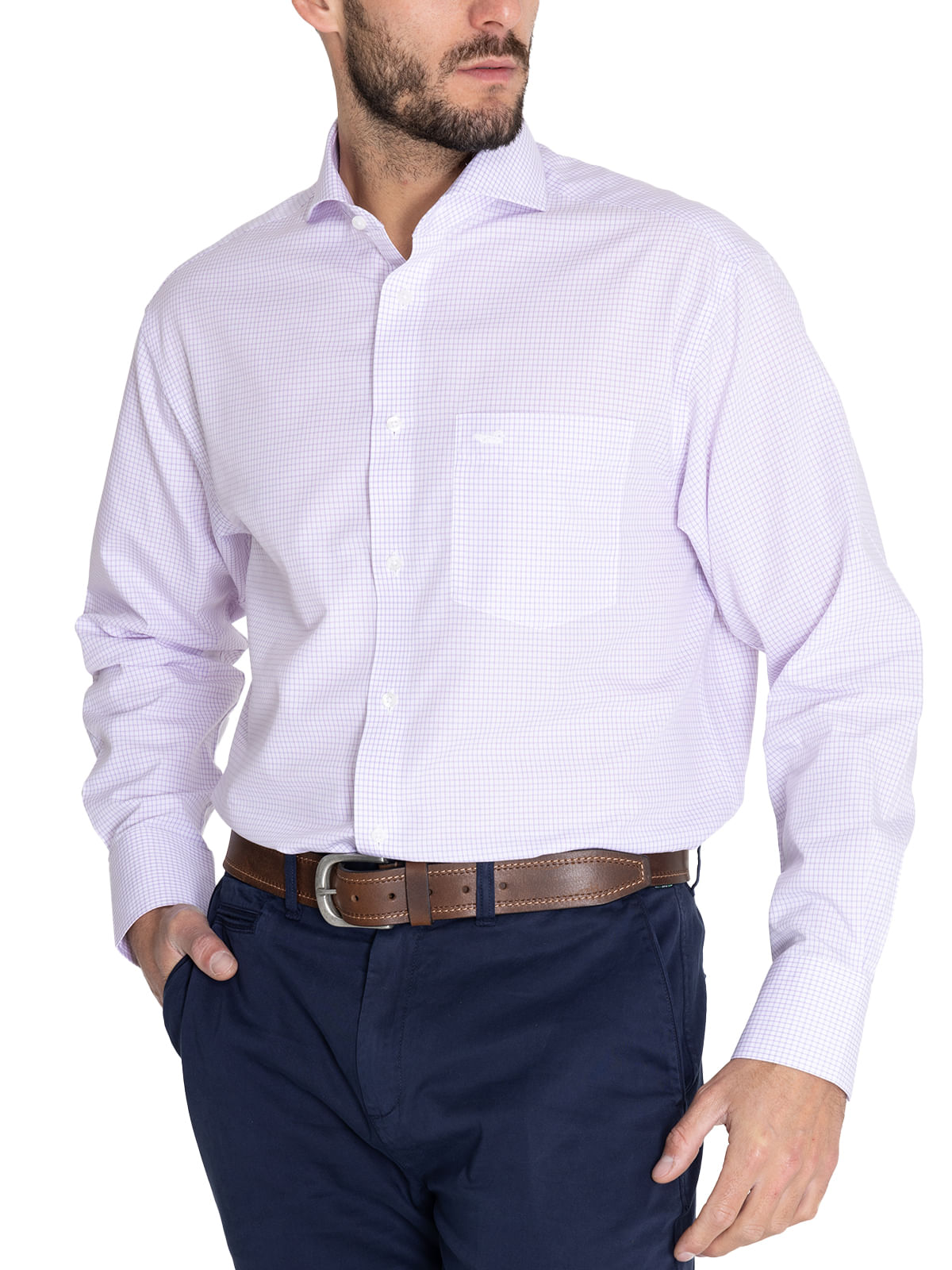 Camisa Libre De Arrugas Hombre WF Cuello Italiano Lila Rockford