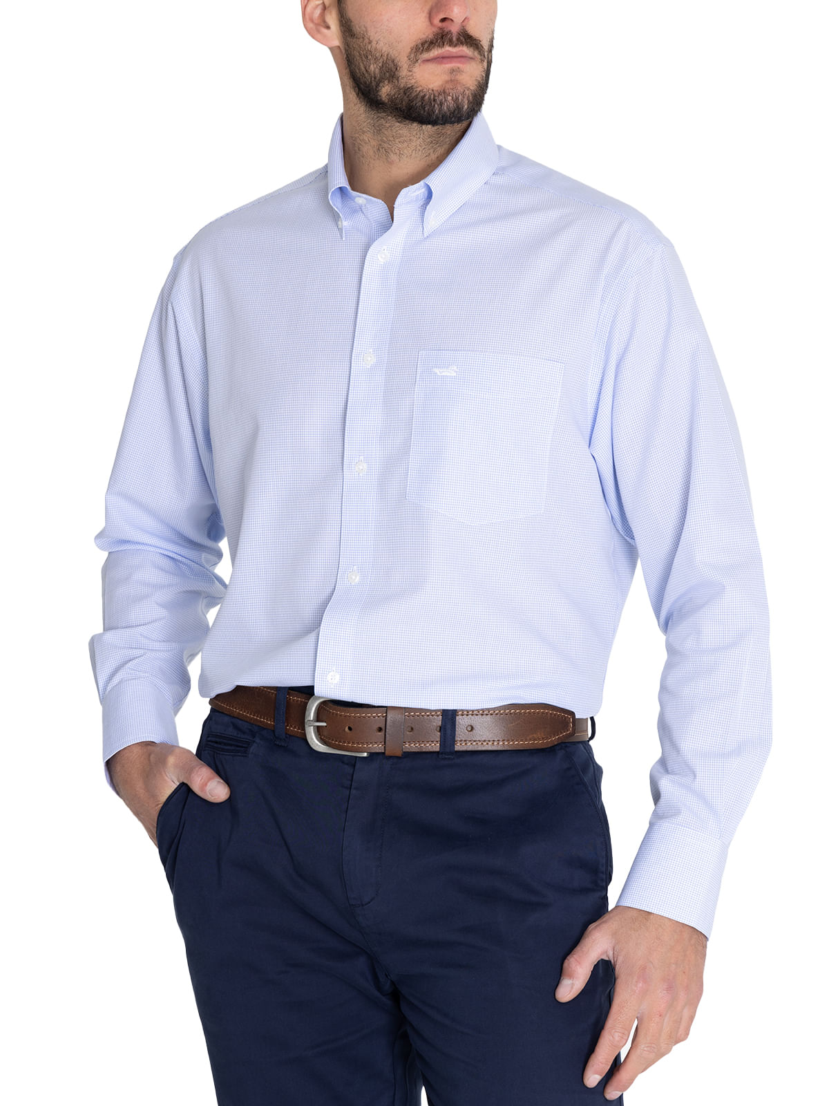 Camisa Libre De Arrugas Hombre WF Cuello Button-Down Celeste Rockford
