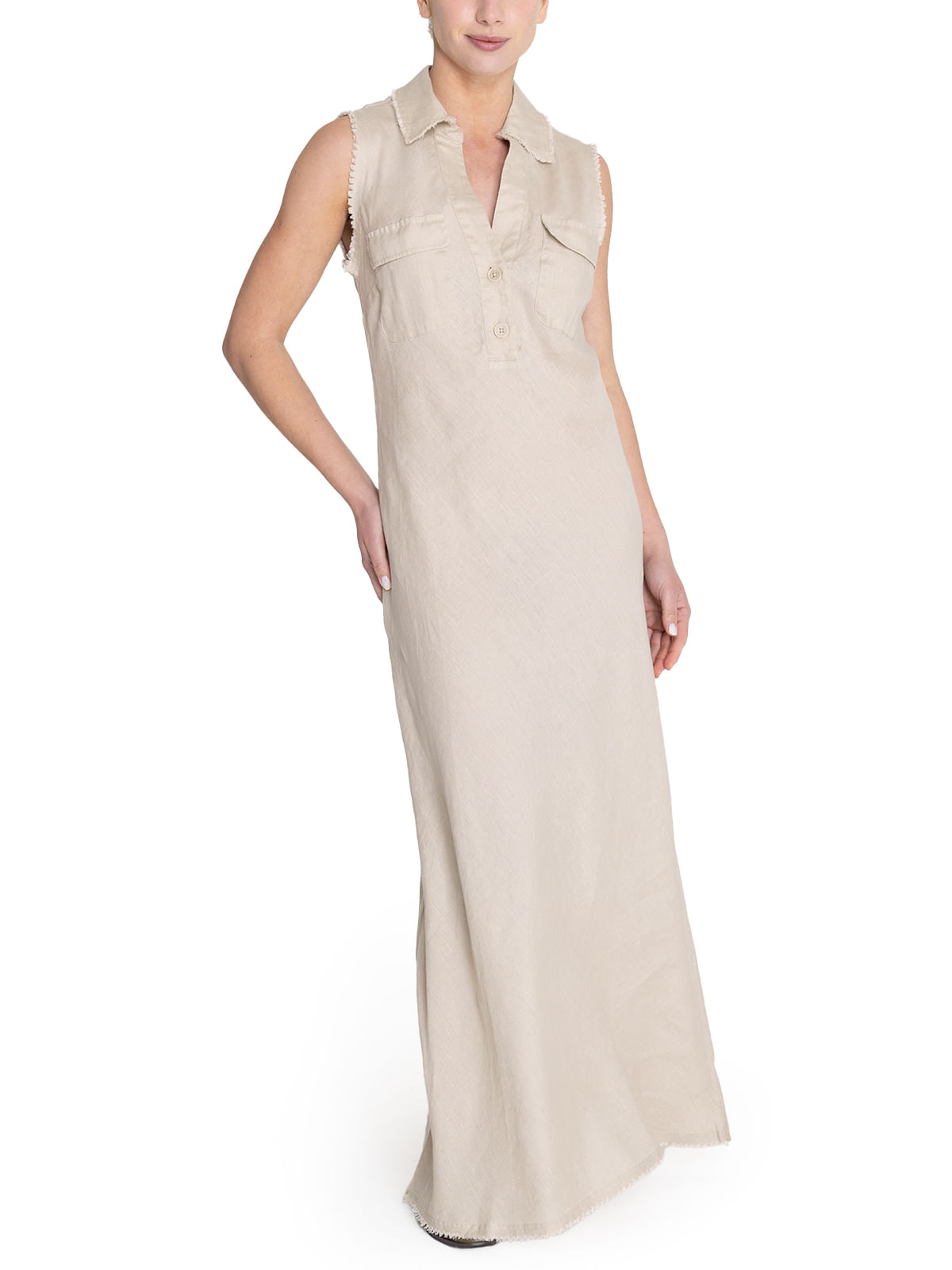 Vestido Lino Orgánico Mujer Moai Beige Rockford
