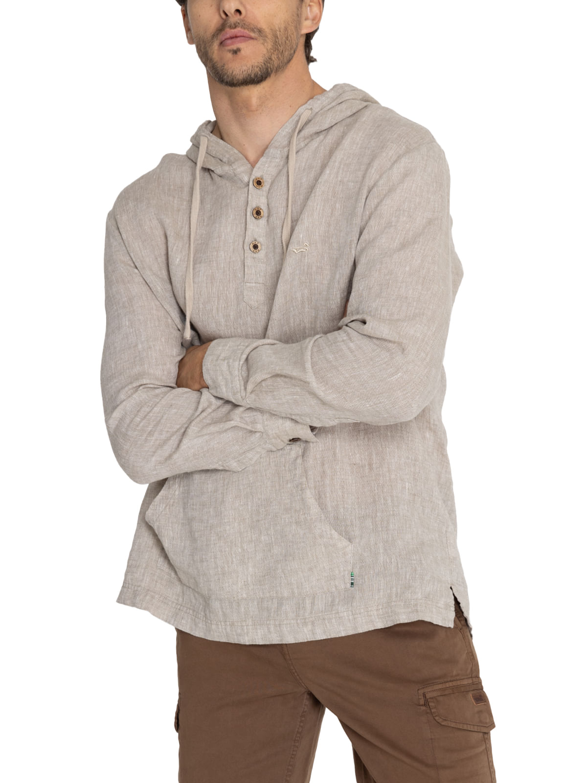 Poleron Lino Orgánico Hombre Linen Café Rockford