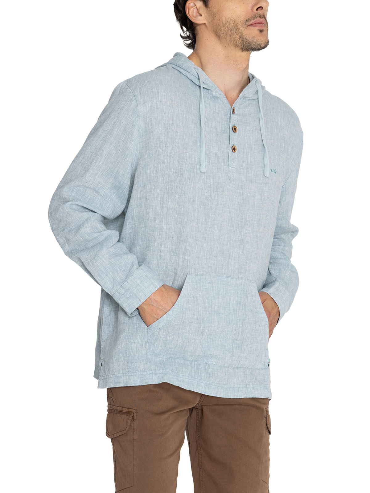 Poleron Lino Orgánico Hombre Linen Verde Rockford