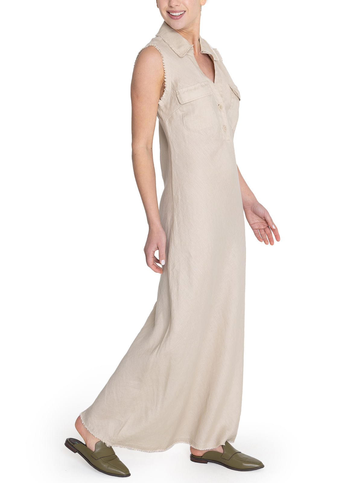 Vestido Lino Orgánico Mujer Moai Beige Rockford