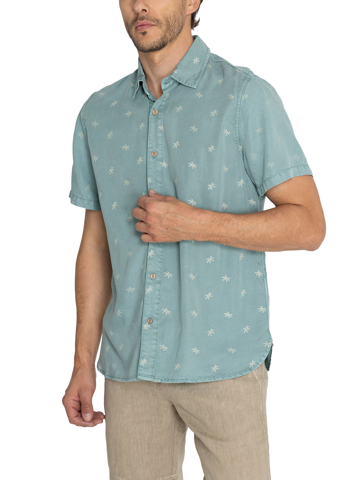 Camisa Tencel Hombre Tencelprint Verde Rockford
