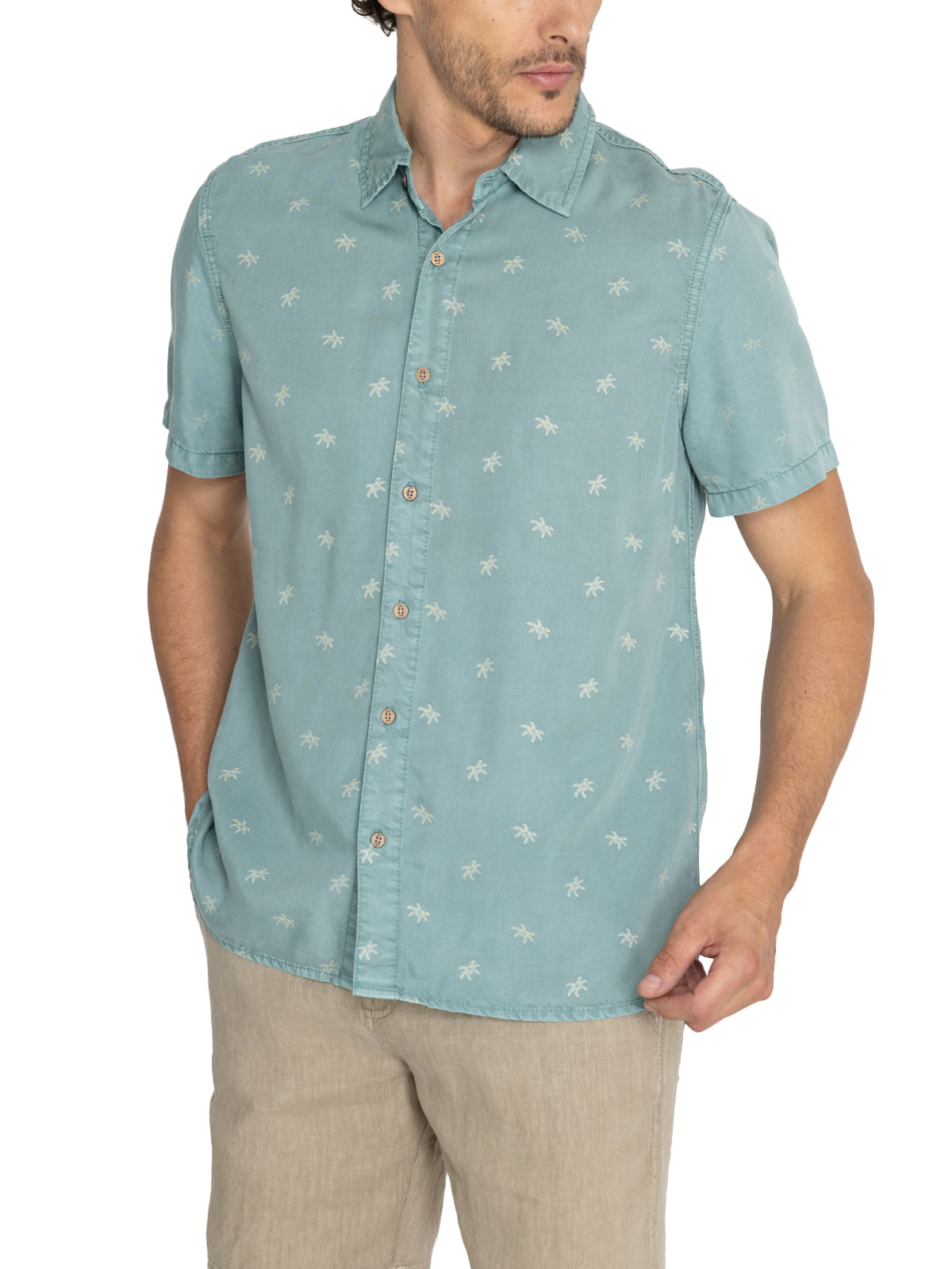 Camisa Tencel Hombre Tencelprint Verde Rockford