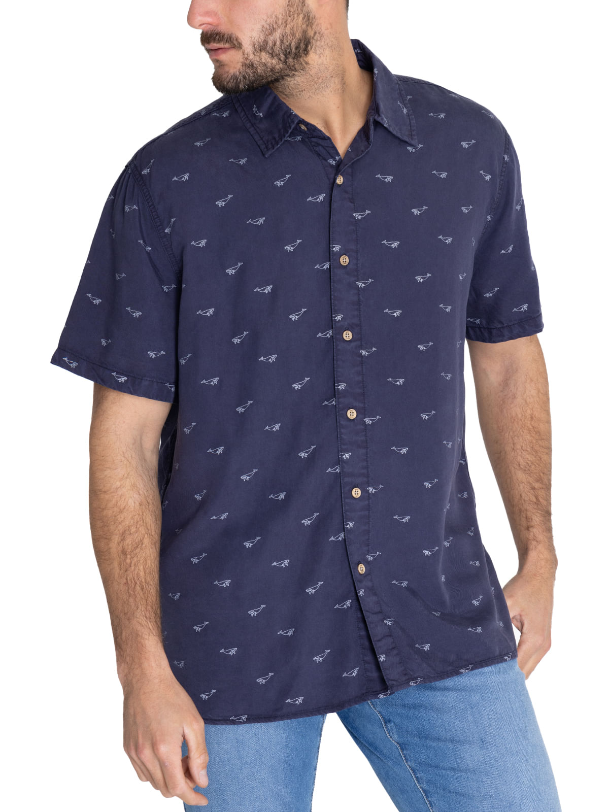 Camisa Tencel Hombre Tencelprint Marino Rockford