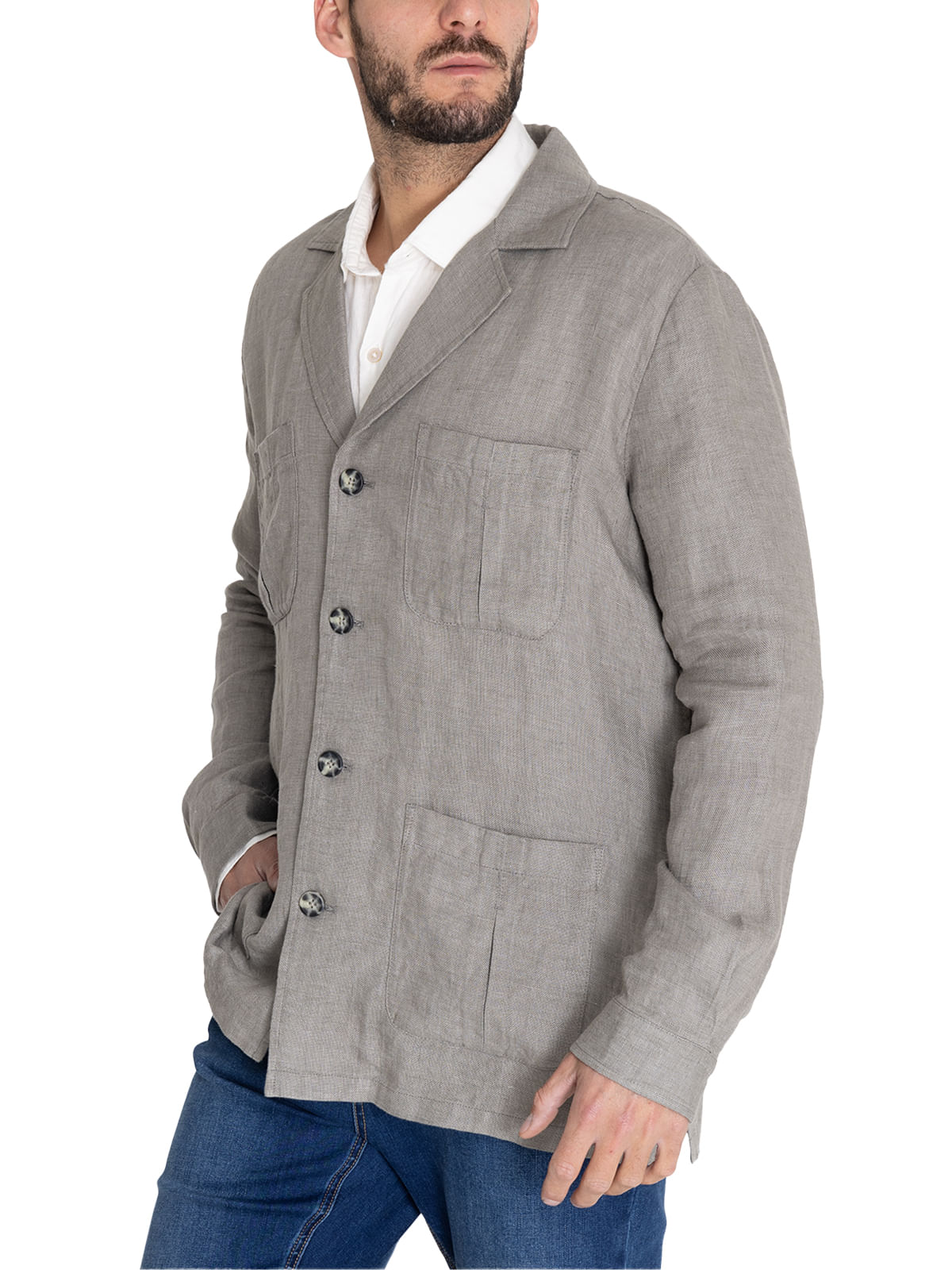 Chaqueta Lino Orgánico Hombre Fornillo Verde Oscuro Rockford