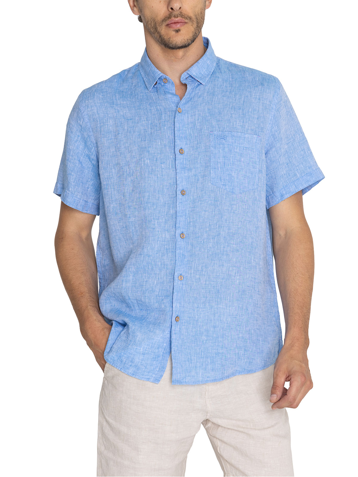 Camisa Lino Orgánico Hombre Linenshort Azulino Rockford