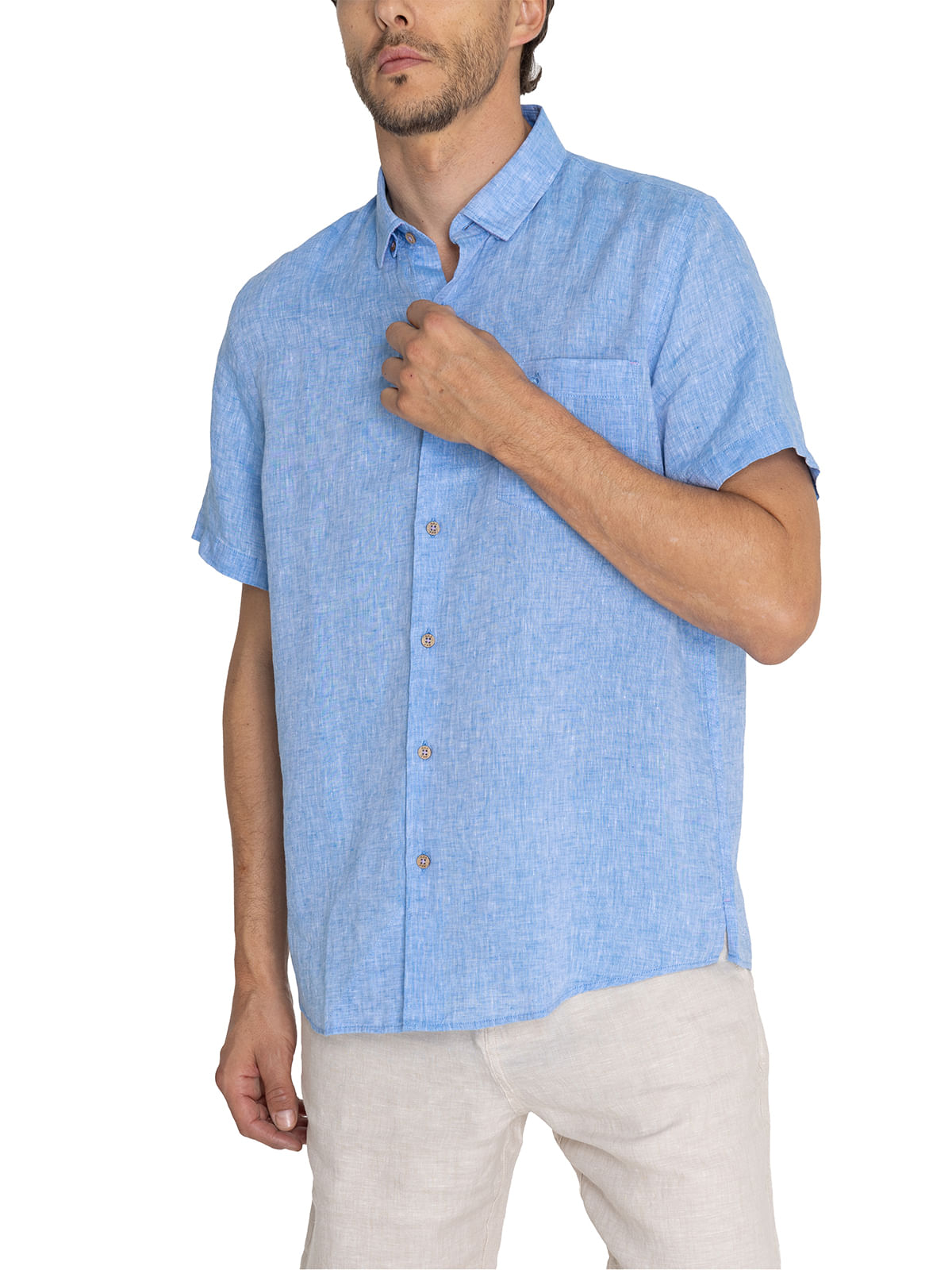 Camisa Lino Orgánico Hombre Linenshort Azulino Rockford