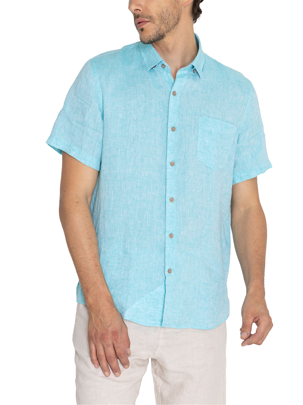 Camisa Lino Orgánico Hombre Linenshort Turquesa Rockford