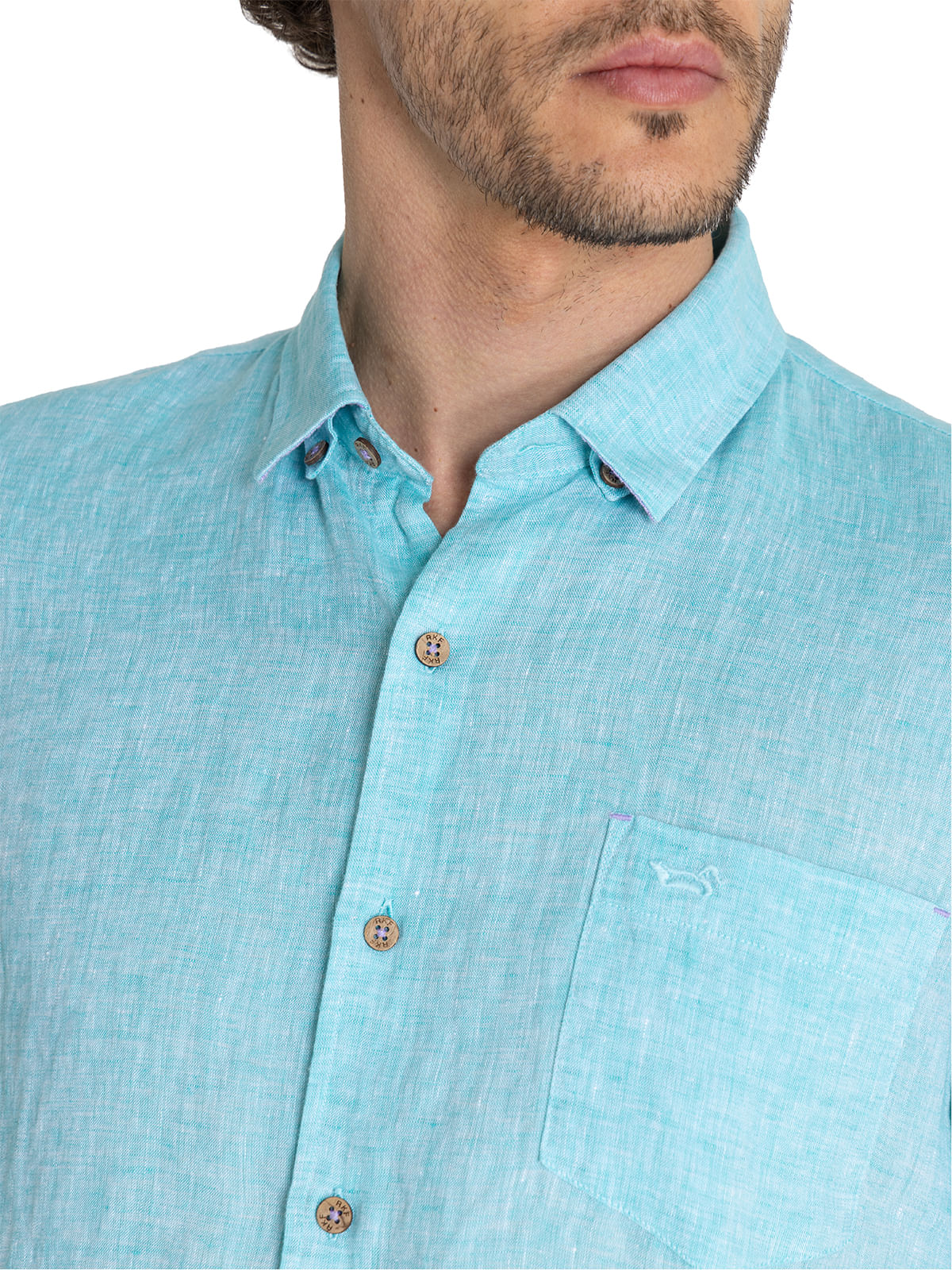 Camisa Lino Orgánico Hombre Linenshort Turquesa Rockford